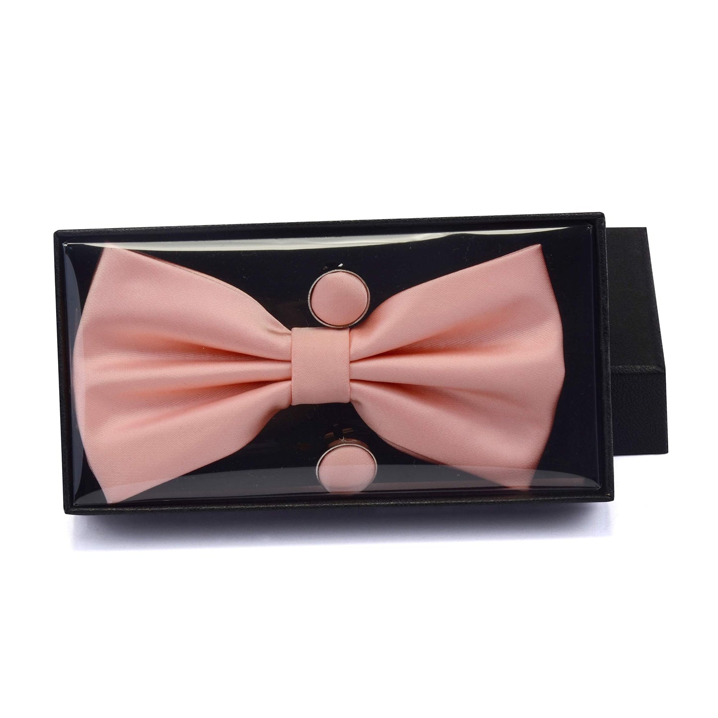 GUSLESON Mens Solid Color Double Fold Pre-tied Bow Tie and Pocket Square Cufflink Set with Gift Box