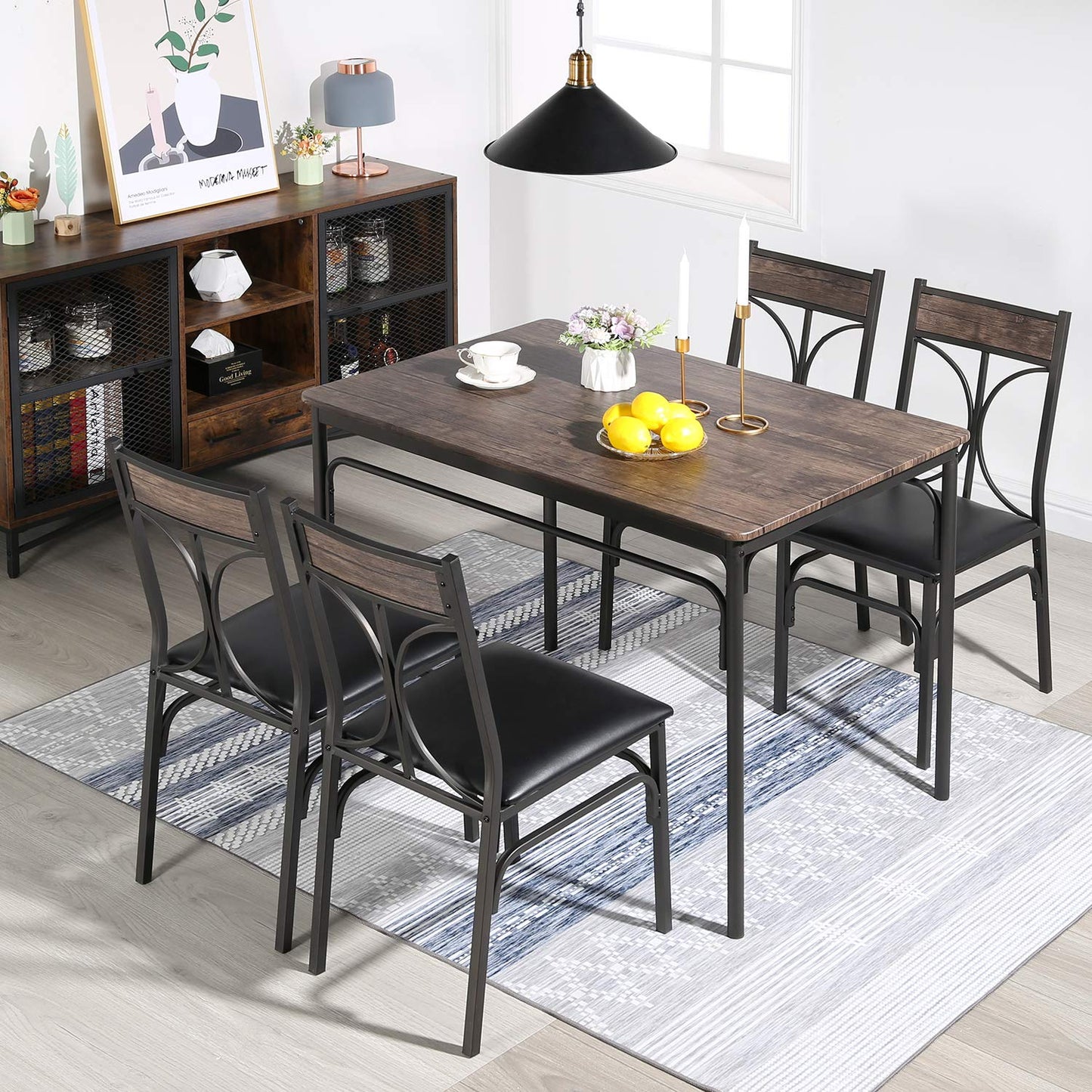 VECELO Kitchen Dining Room Table 2 Chairs for Small Space, Apartment,Metal Steel Frame, 3-Piece Set, Brown