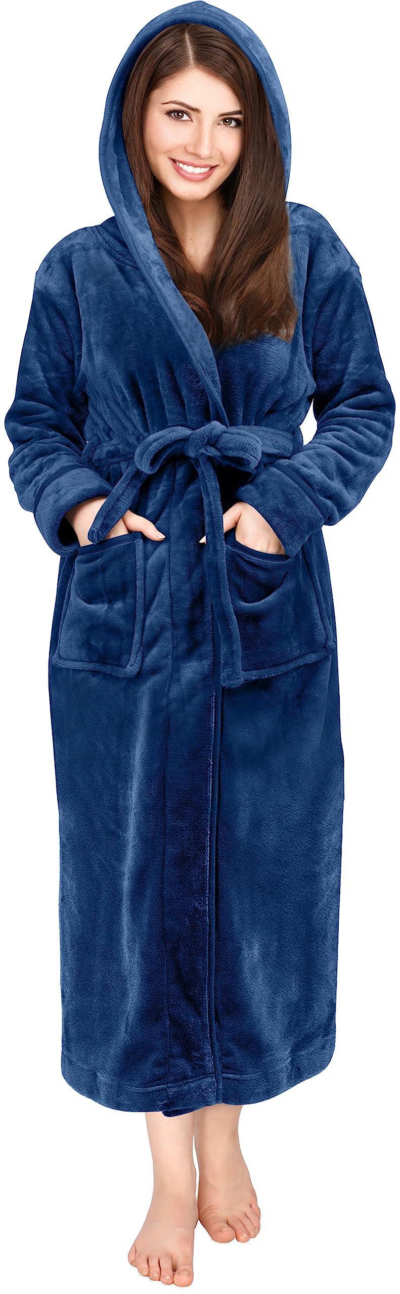 NY Threads Womens Fleece Hooded Bathrobe Plush Long Robe