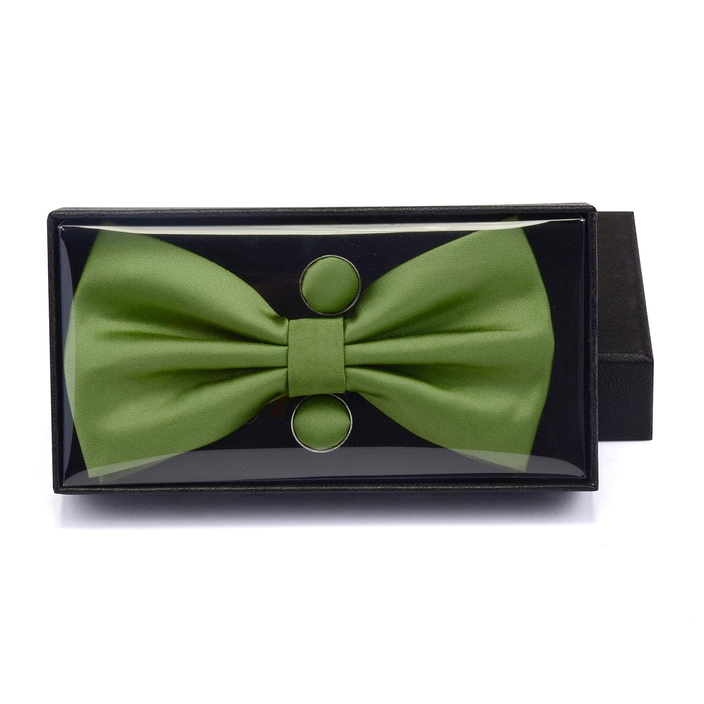 GUSLESON Mens Solid Color Double Fold Pre-tied Bow Tie and Pocket Square Cufflink Set with Gift Box