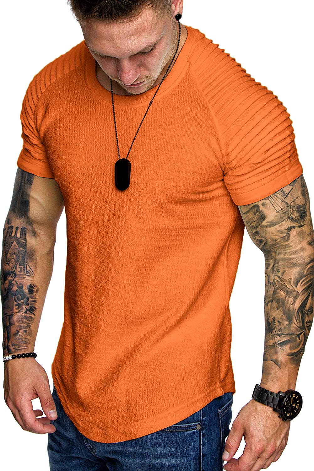 COOFANDY Men's Muscle T-Shirt Pleated Raglan Sleeve Bodybuilding Gym Tee Short Sleeve Fashion Workout Shirts Hipster Shirt