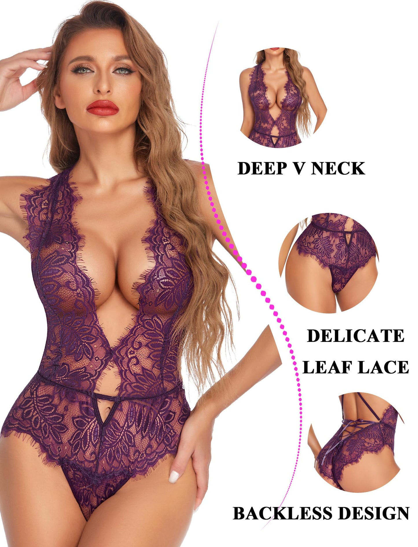 Avidlove Women One Piece Lingerie Lace Bodysuit Deep V Teddy Mini Babydoll