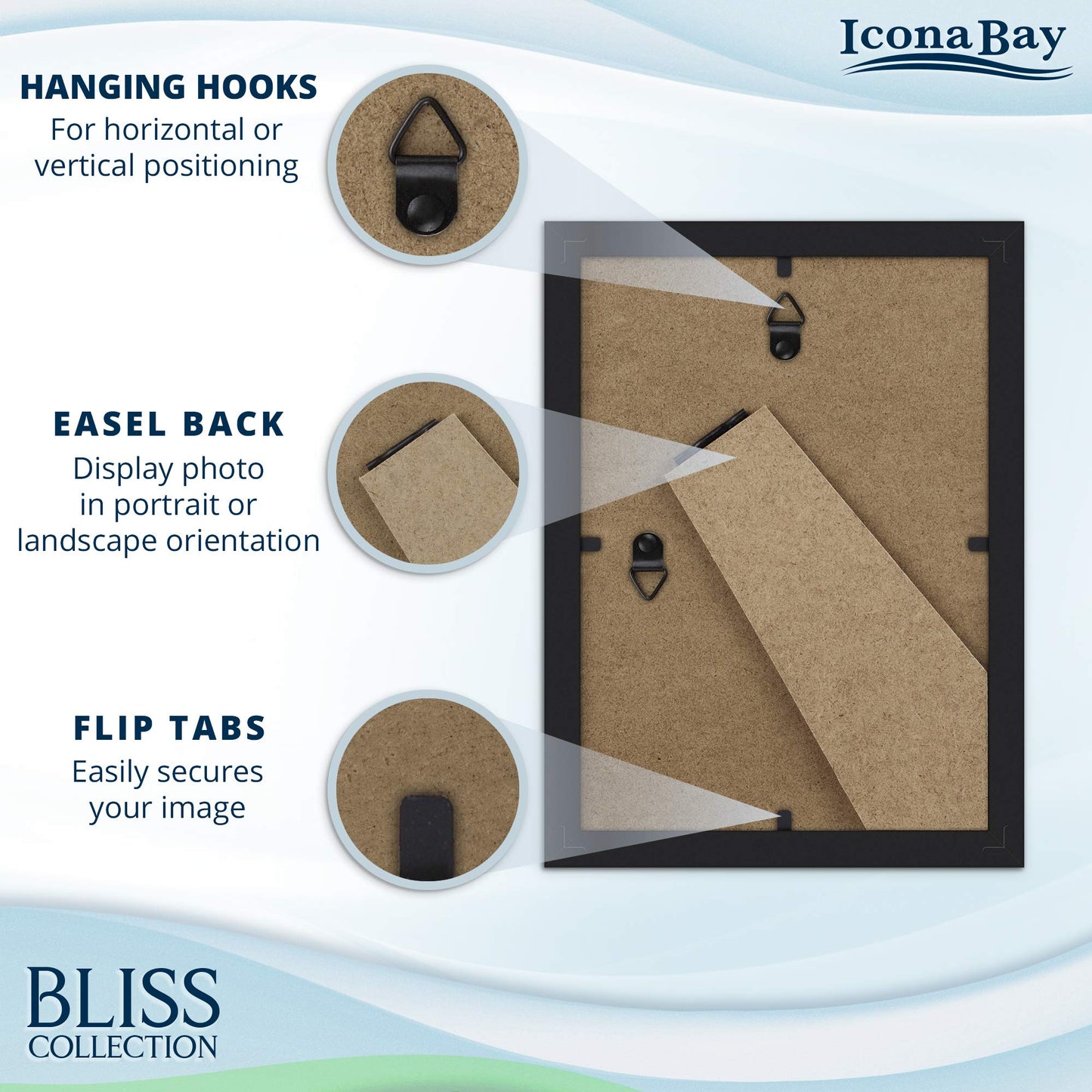 Icona Bay 5x7 Black Picture Frame, Modern Style Wood Composite Frame, Table Top or Wall Mount, Bliss Collection