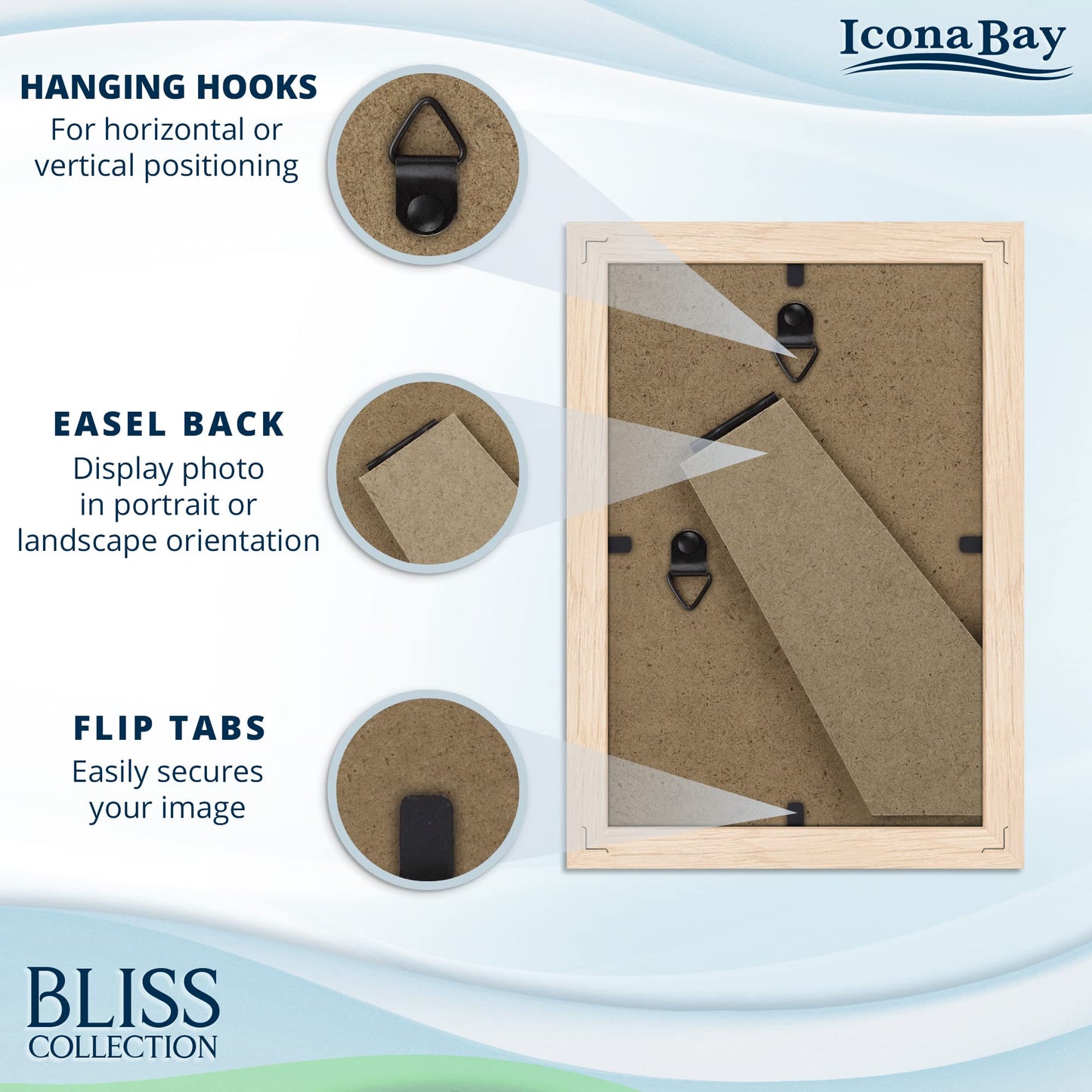 Icona Bay 5x7 Black Picture Frame, Modern Style Wood Composite Frame, Table Top or Wall Mount, Bliss Collection