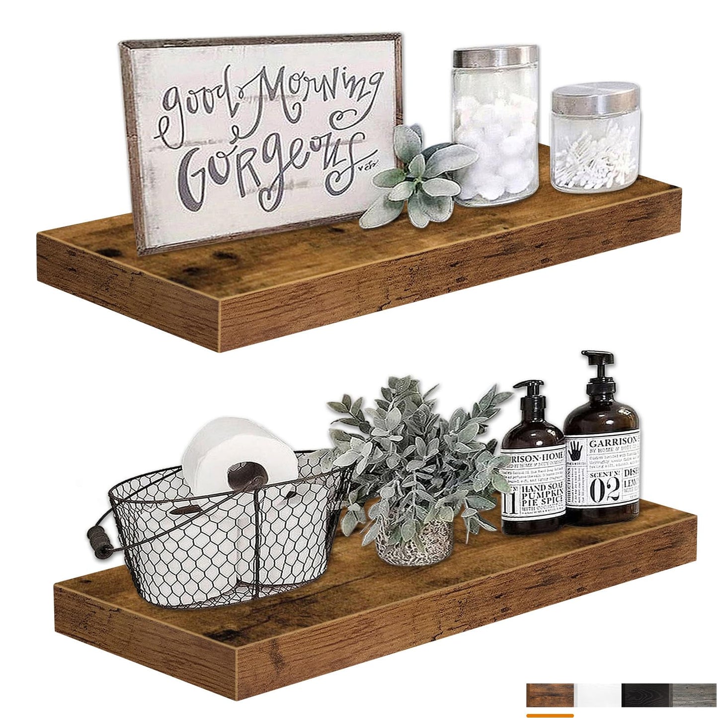 QEEIG Bathroom Shelves Floating Shelves for Wall Shelf Over Toilet Small Wall Mounted Farmhouse Decor 16 inch Set of 2, Rustic Brown (008-40BN)