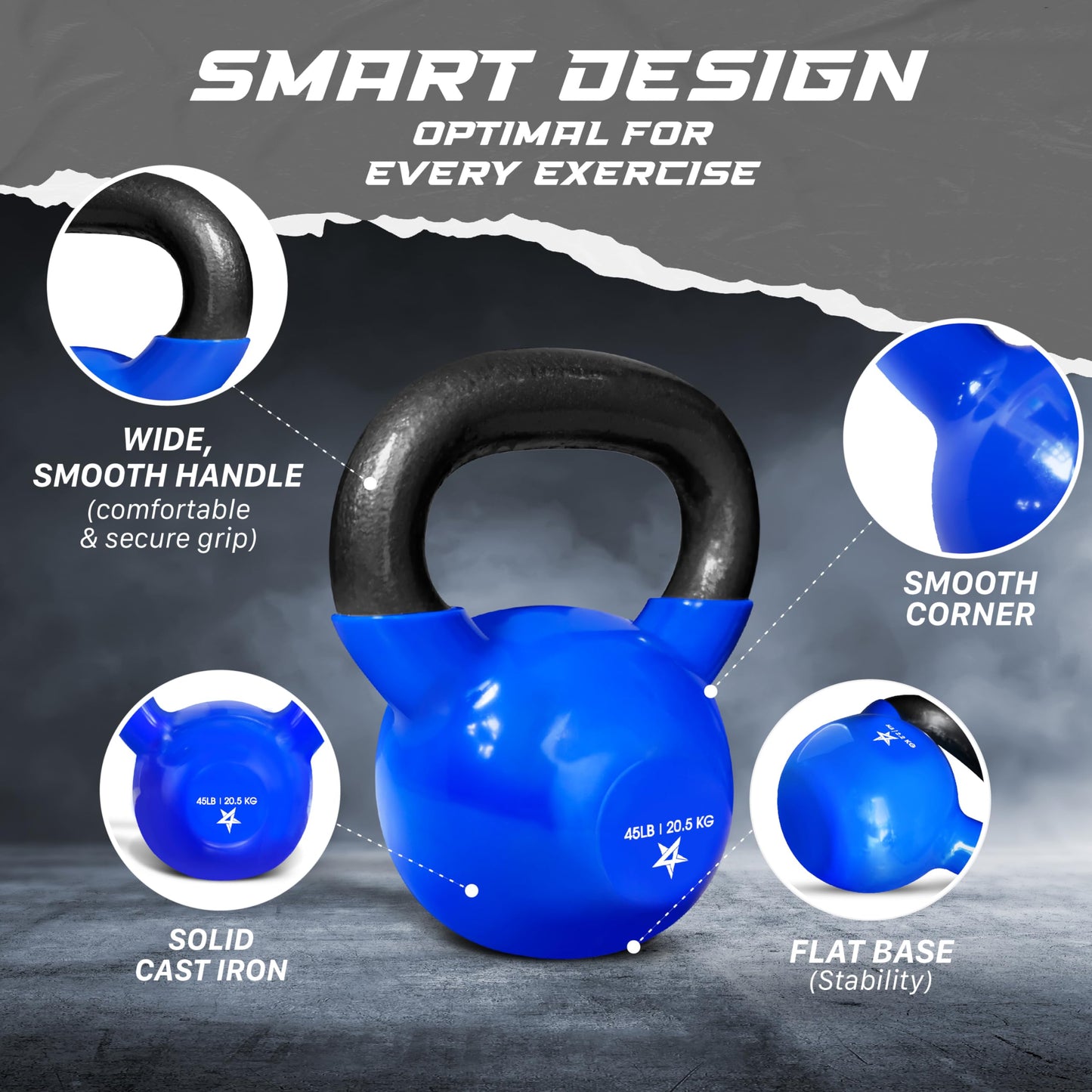 Yes4All Kettlebell Vinyl Coated Cast Iron – Great for Dumbbell Weights Exercises, Full Body Workout Equipment Push up, Grip Strength and Strength Training, PVC