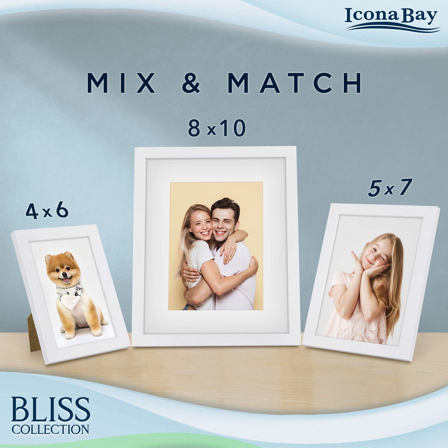 Icona Bay 5x7 Black Picture Frame, Modern Style Wood Composite Frame, Table Top or Wall Mount, Bliss Collection