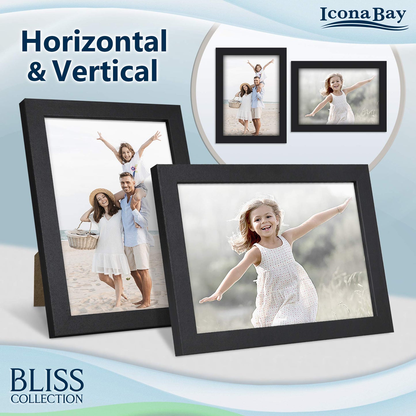 Icona Bay 5x7 Black Picture Frame, Modern Style Wood Composite Frame, Table Top or Wall Mount, Bliss Collection