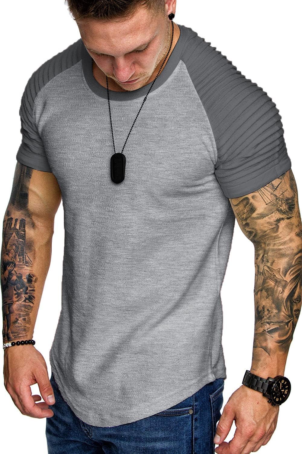 COOFANDY Men's Muscle T-Shirt Pleated Raglan Sleeve Bodybuilding Gym Tee Short Sleeve Fashion Workout Shirts Hipster Shirt