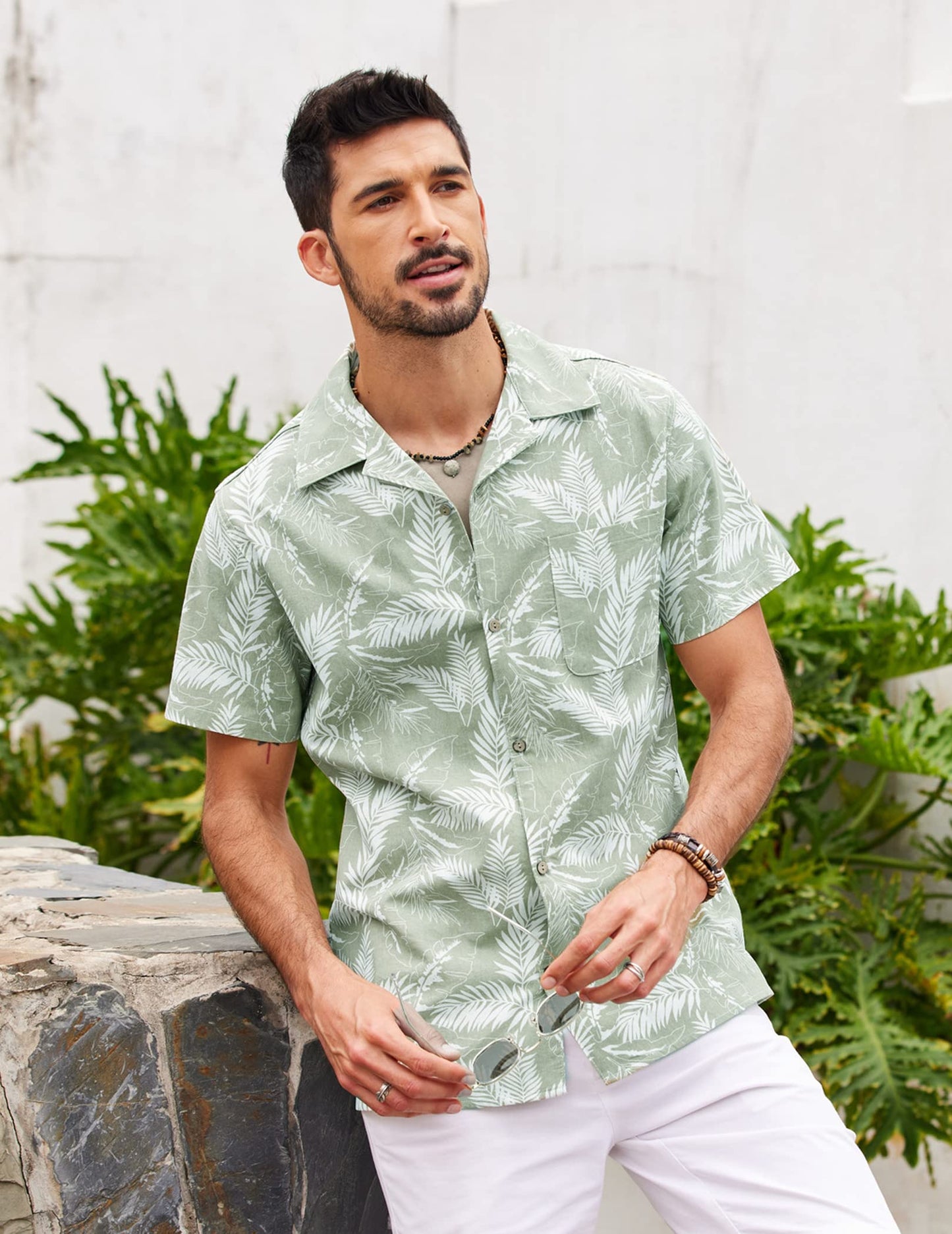 COOFANDY Men's Hawaiian Floral Shirts Cotton Linen Button Down Tropical Holiday Beach Shirts