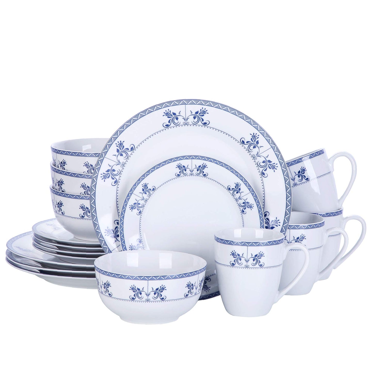 VEWEET, Series Annie, Porcelain Dinnerware Sets for 6, White Dish Set with Pink Floral, 30 PCS Dinner Sets Including Dinner Plates, Dessert Plates, Soup Plates Set, Cups & Saucers