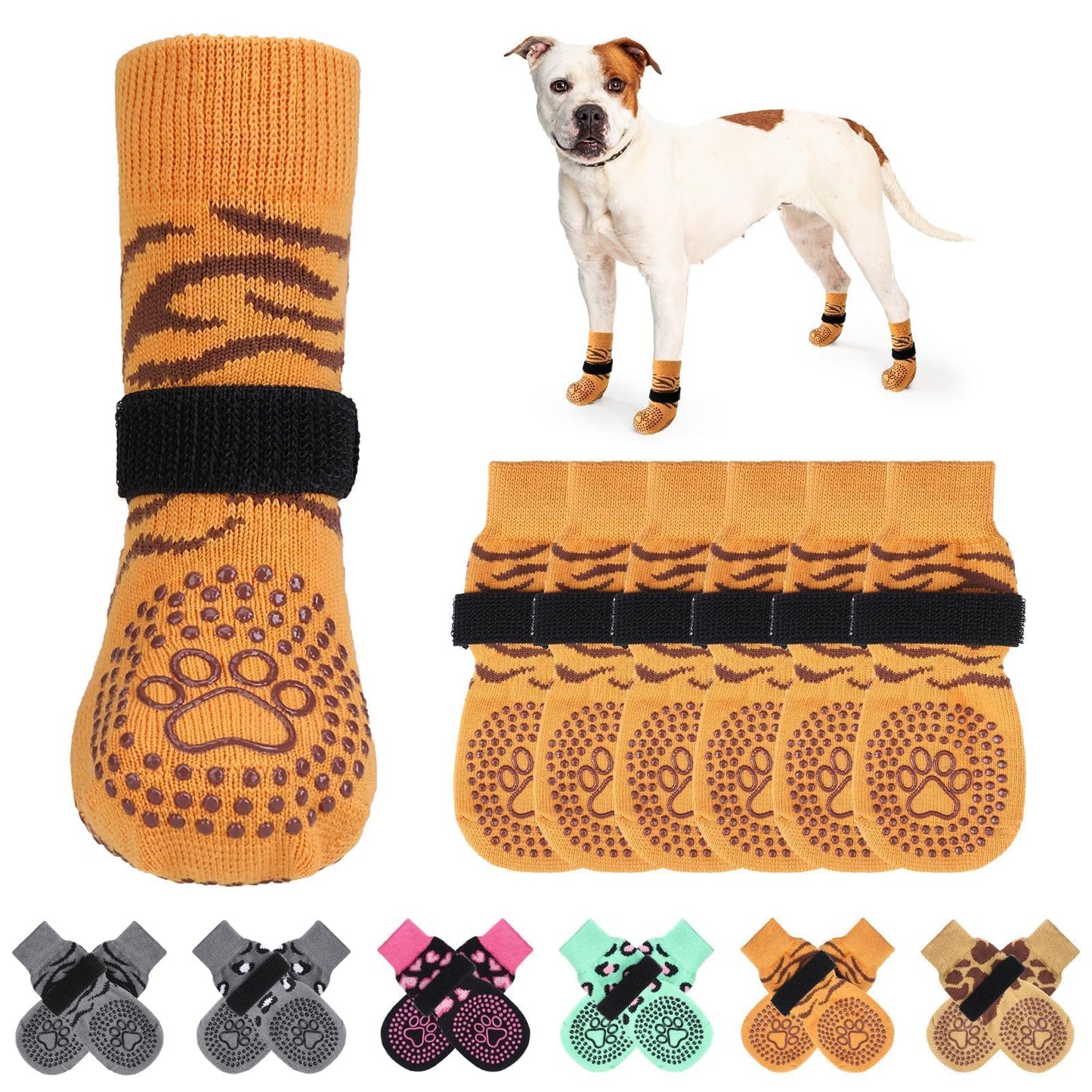 KOOLTAIL Non-Slip Dog Socks-Double Sides Grip for Hardwood Floor,3 Pairs Leopard Print Dog Boots,Traction Control Injury Prevent Licking Paw Protector Dog Shoes for Small Medium Large Old Senior Dogs