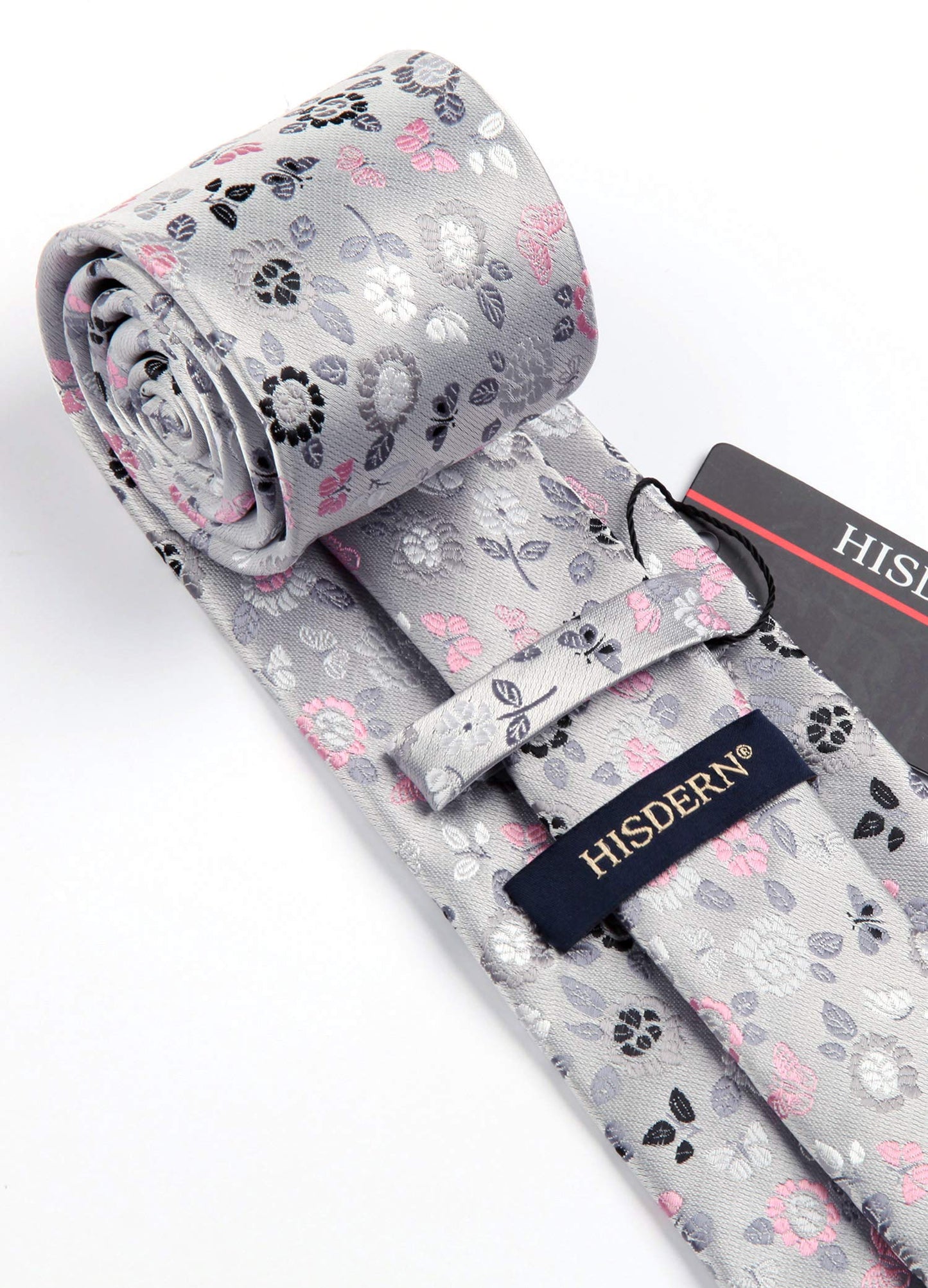 HISDERN Men Floral Ties Woven Classic 3.4" Necktie Set Formal tie Pocket Square for Wedding with Handkerchief Gift Box