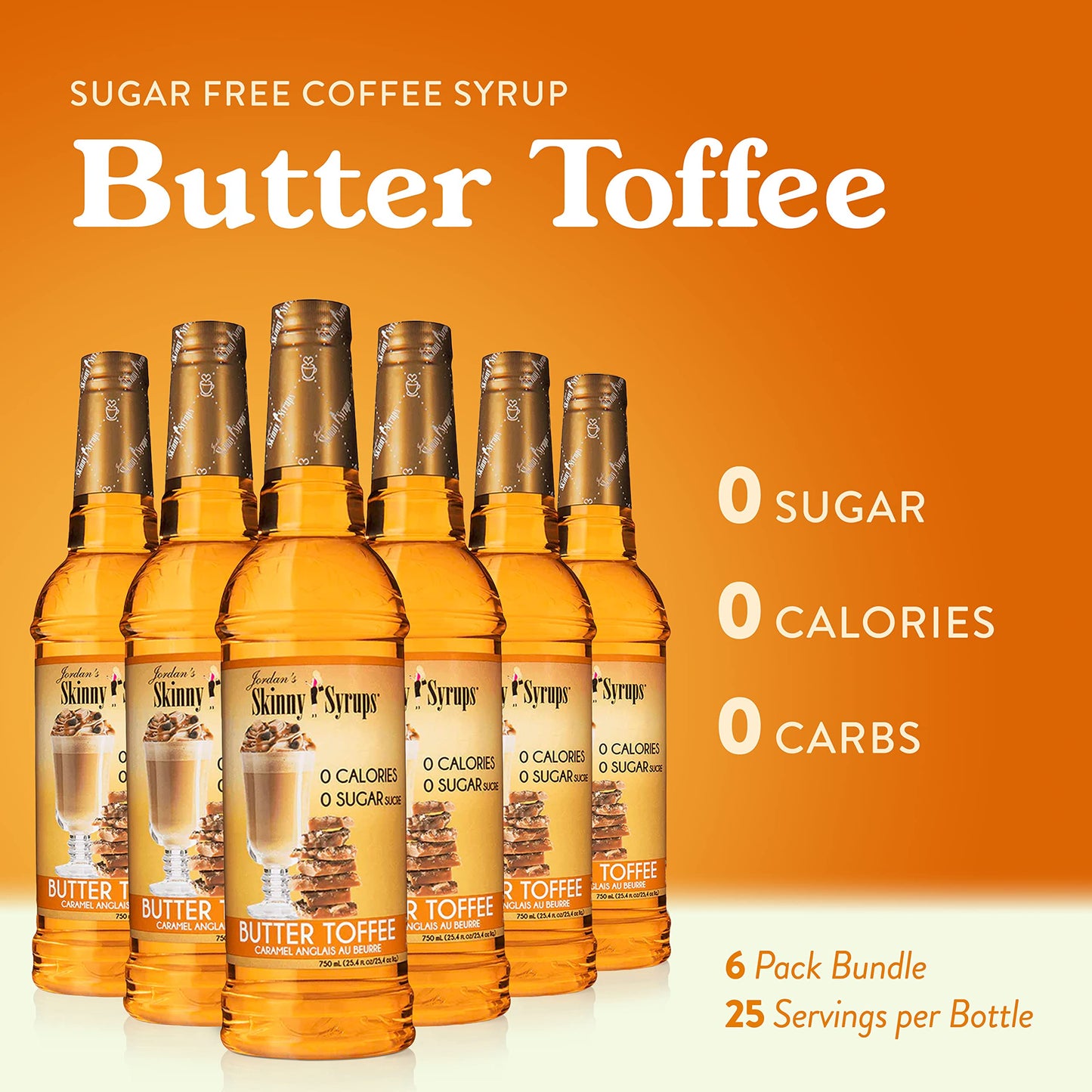 Jordan's Skinny Syrups Sugar Free Coffee Syrup, Cinnamon Dolce Flavor Drink Mix, Zero Calorie Flavoring for Chai Latte, Protein Shake, Food and More, Gluten Free, Keto Friendly, 25.4 Fl Oz, 1 Pack