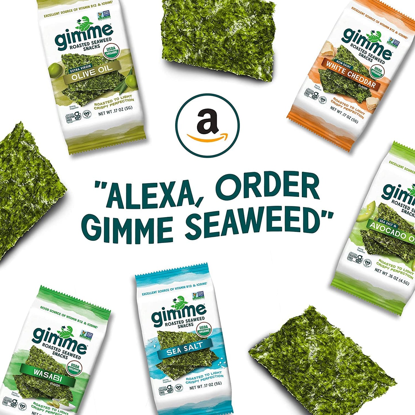 gimMe - Sea Salt Organic Roasted Seaweed Sheets Keto, Vegan, Gluten Free Great Source of Iodine & Omega 3’s Healthy On-The-Go Snack for Kids Adults 6 Count( Pack 1)