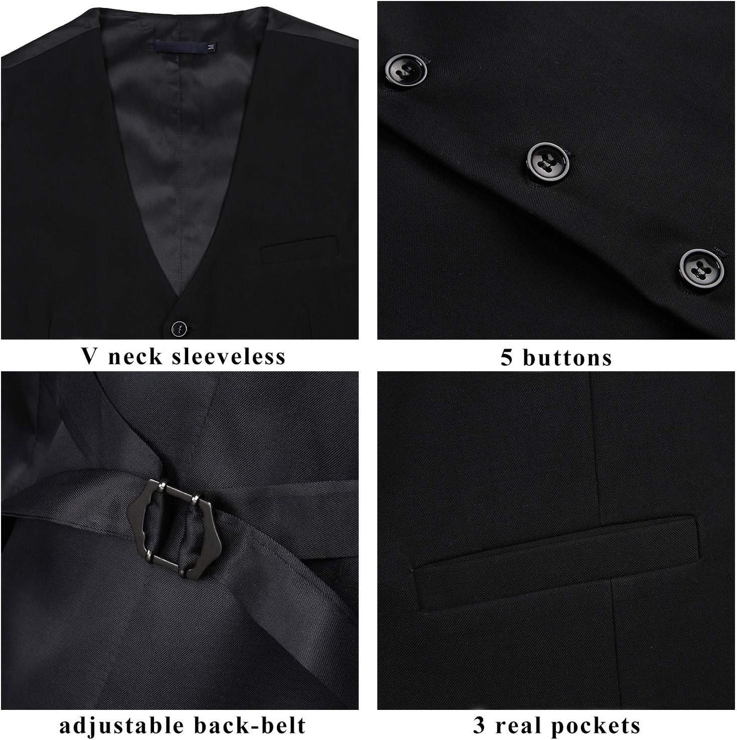 HISDERN Men's Suit Vest Business Formal Dress Waistcoat Vest with 3 Pockets for Suit or Tuxedo