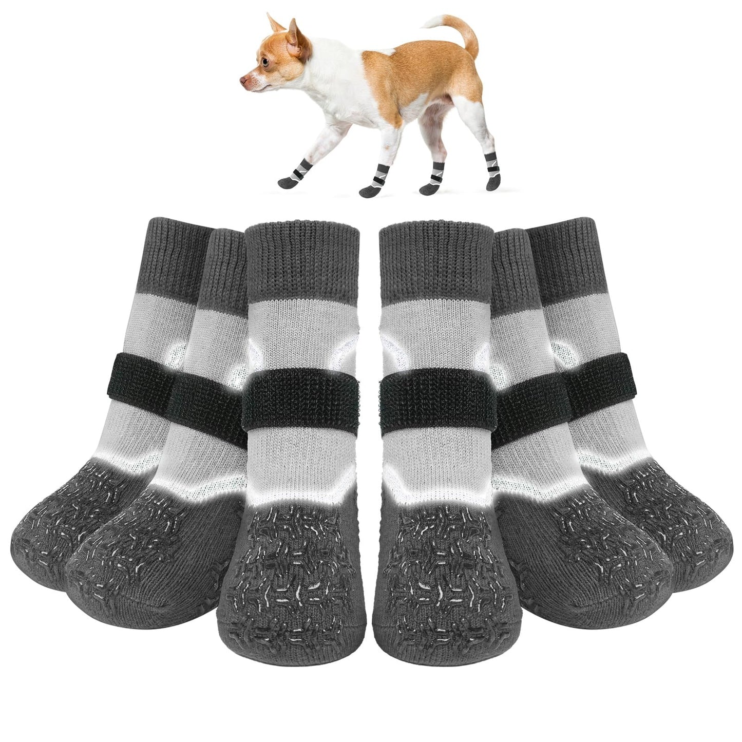 BEAUTYZOO Anti Slip Dog Socks to Prevent Licking Paws, Dog Boots Reflective with Grips for Hot/Cold Pavement, Non Slip Dog Shoes Paw Protector for Hardwood Floor Small Medium Large Senior Dog Booties