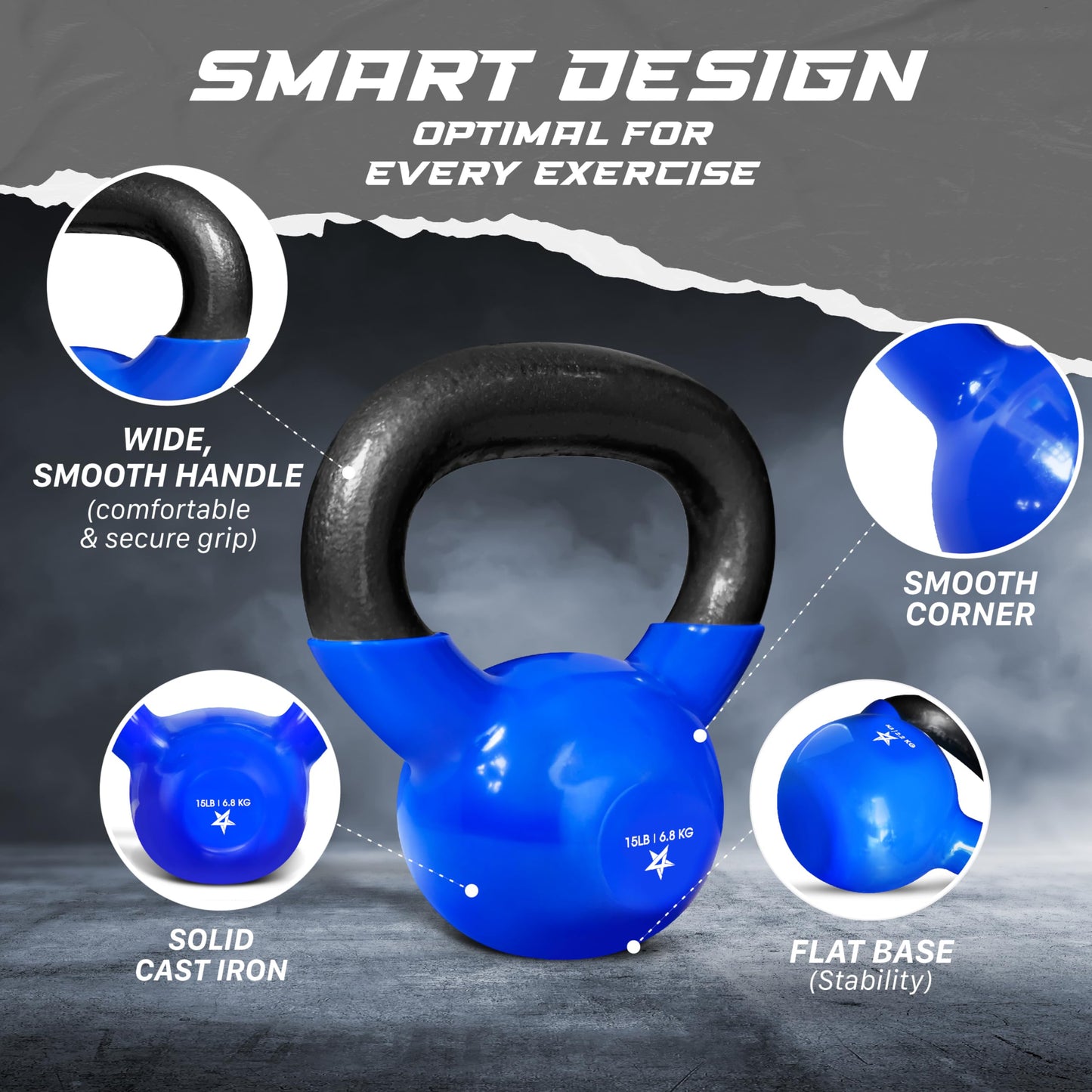 Yes4All Kettlebell Vinyl Coated Cast Iron – Great for Dumbbell Weights Exercises, Full Body Workout Equipment Push up, Grip Strength and Strength Training, PVC