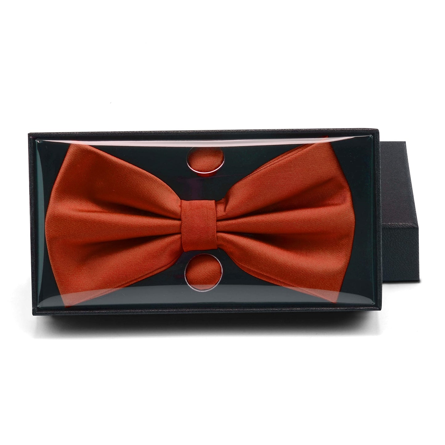 GUSLESON Mens Solid Color Double Fold Pre-tied Bow Tie and Pocket Square Cufflink Set with Gift Box