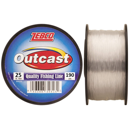 Zebco Outcast Monofilament Fishing Line, Low Memory and Stretch, High Tensile Strength