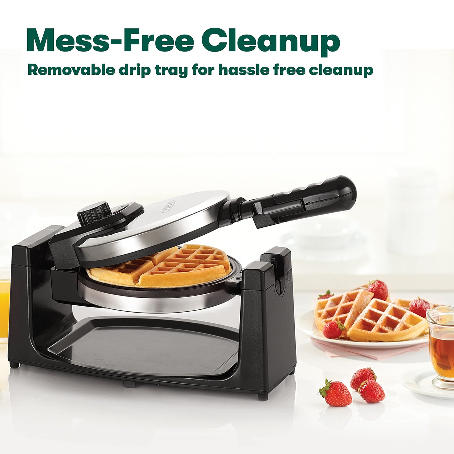 BELLA Classic Rotating Belgian Waffle Maker with Nonstick Plates, Removable Drip Tray, Adjustable Browning Control and Cool Touch Handles, Stainless Steel, 13991