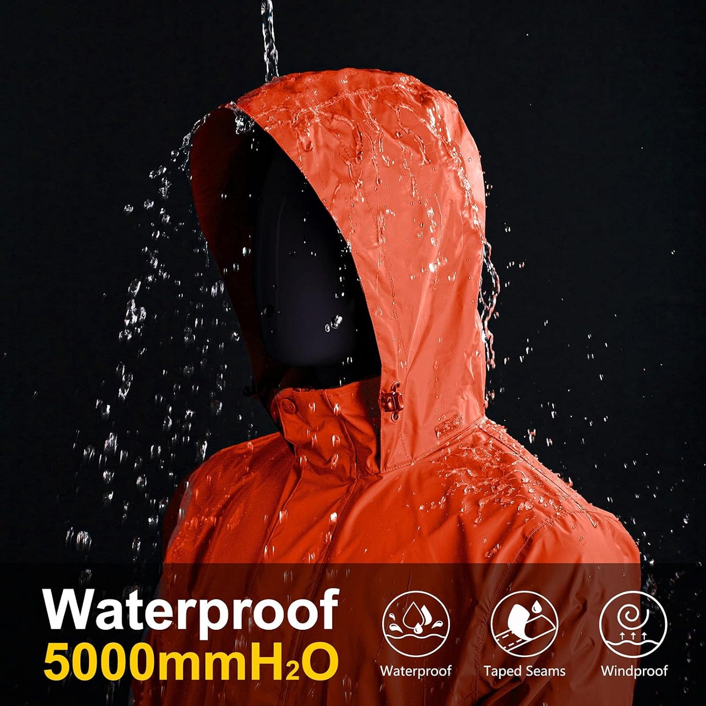 33,000ft Packable Rain Jacket Men's Lightweight Waterproof Rain Shell Jacket Raincoat with Hood for Golf Cycling Windbreaker