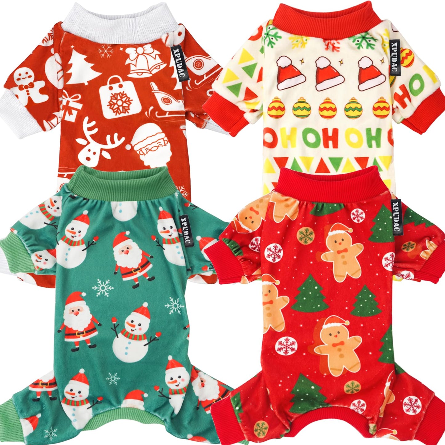 XPUDAC 4 Piece Dog Pajamas for Small Dogs Pjs Clothes Puppy Onesies Outfits for Doggie Christmas Shirts Sleeper for Pet