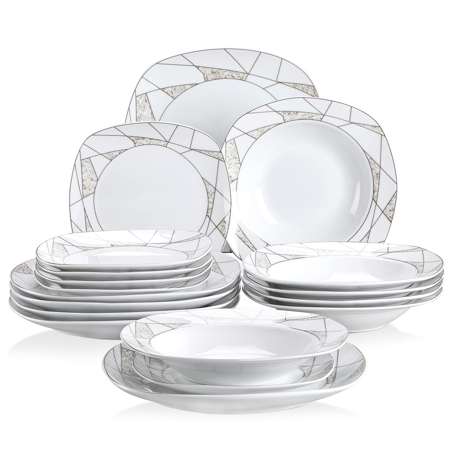 VEWEET, Series Annie, Porcelain Dinnerware Sets for 6, White Dish Set with Pink Floral, 30 PCS Dinner Sets Including Dinner Plates, Dessert Plates, Soup Plates Set, Cups & Saucers