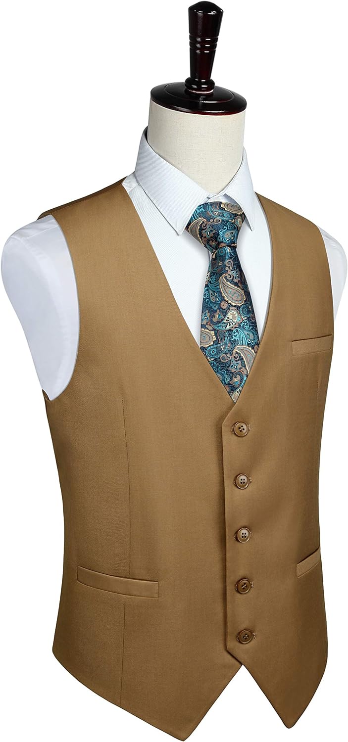 HISDERN Men's Suit Vest Business Formal Dress Waistcoat Vest with 3 Pockets for Suit or Tuxedo