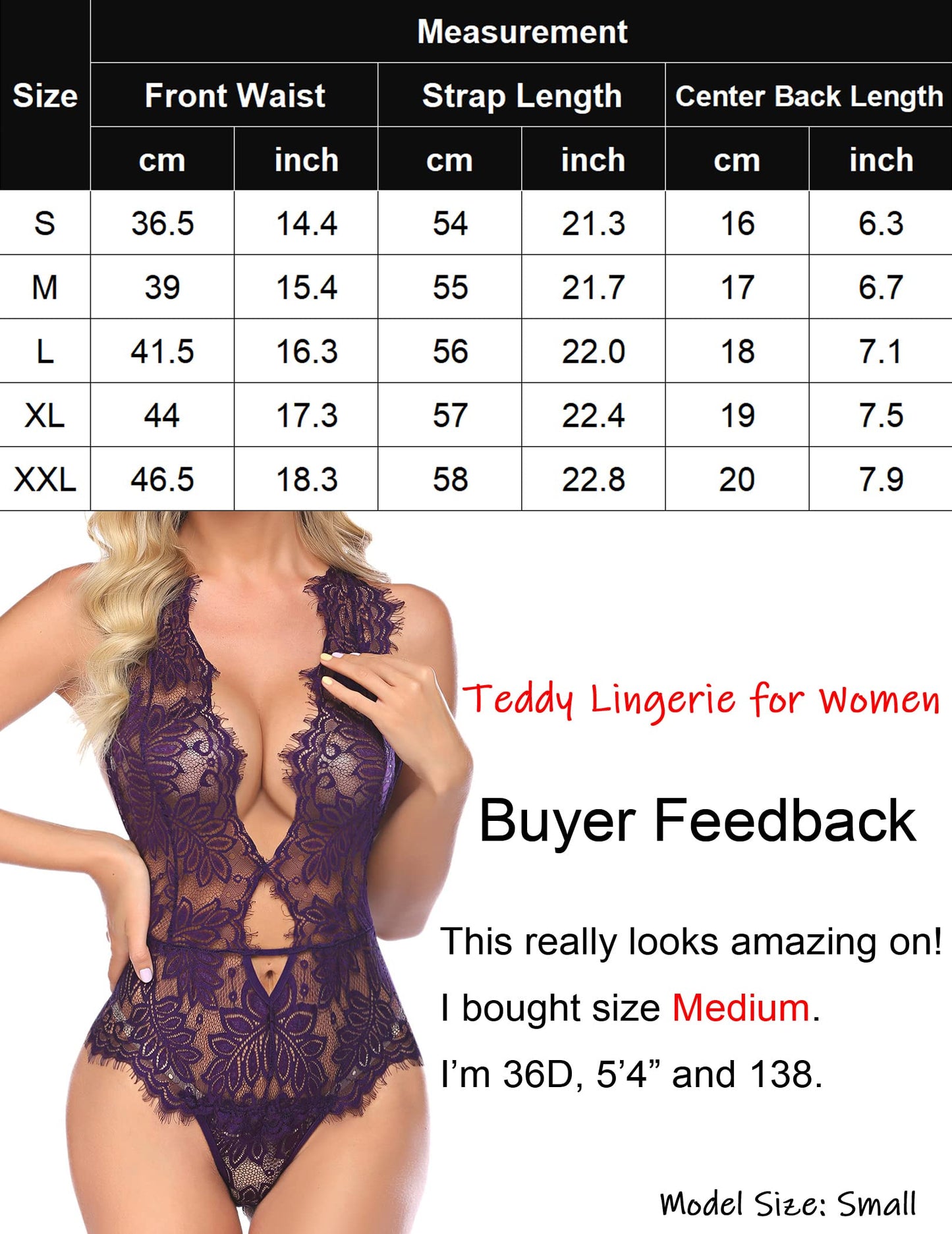 Avidlove Women One Piece Lingerie Lace Bodysuit Deep V Teddy Mini Babydoll