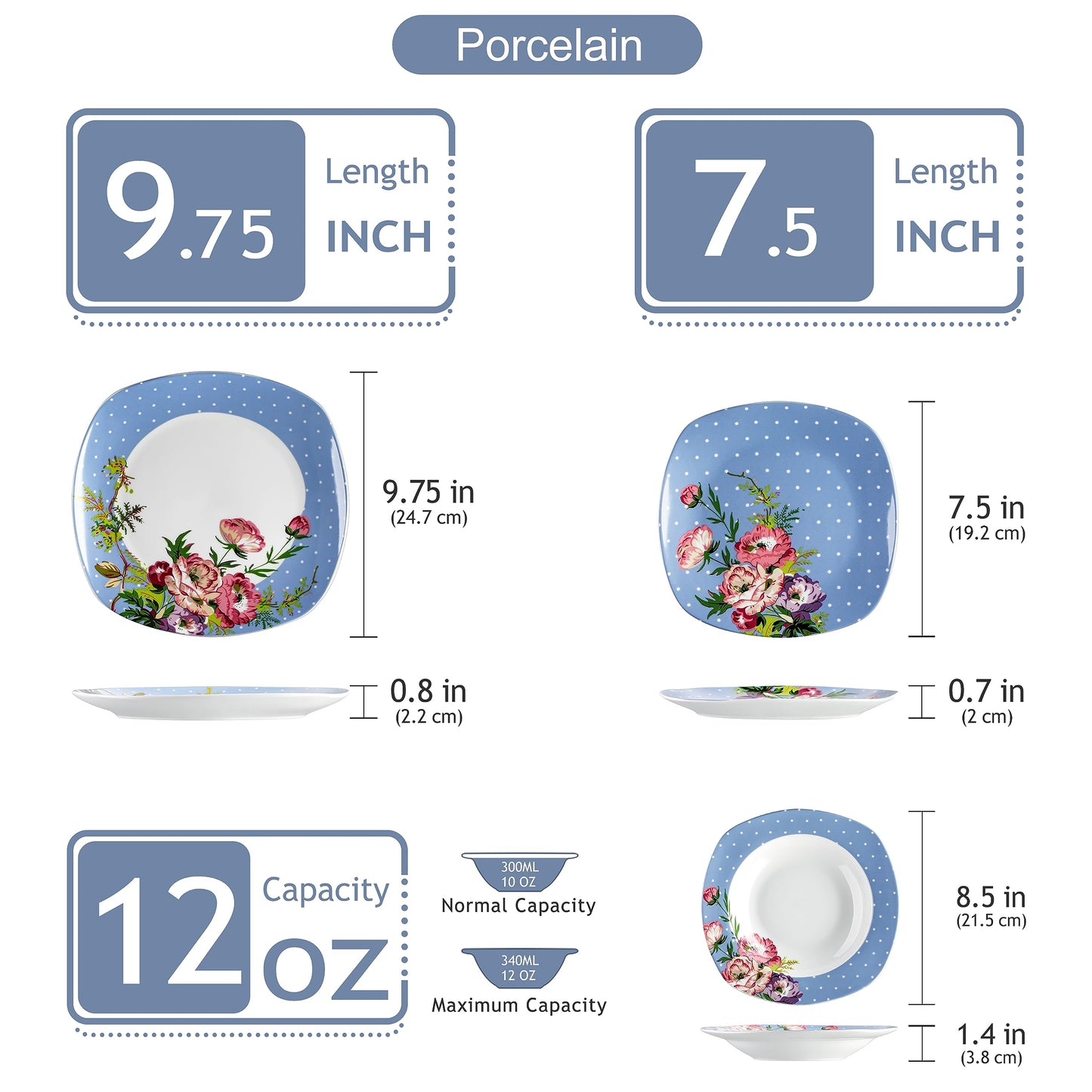 VEWEET, Series Annie, Porcelain Dinnerware Sets for 6, White Dish Set with Pink Floral, 30 PCS Dinner Sets Including Dinner Plates, Dessert Plates, Soup Plates Set, Cups & Saucers