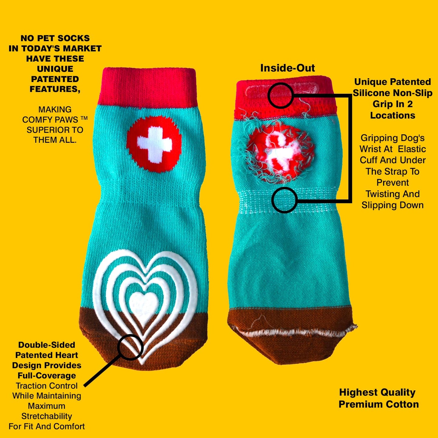 Medical First-Aid Double Sided Anti-Slip Cotton Dog Socks | PawFlex Comfy Pawz Silicone Nonslip at Inner Cuff for No Twisting or Sliding Off | Pet Paw Protection |Wound Care | Traction Control