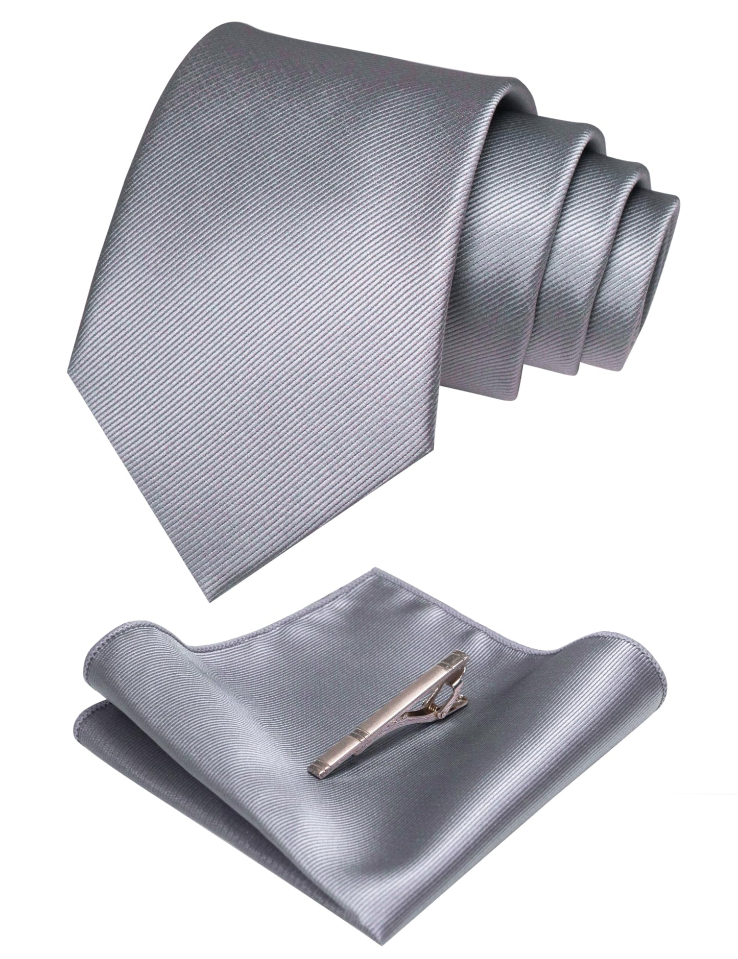 JEMYGINS Solid Color Formal Necktie and Pocket Square Tie Clip Sets for Men