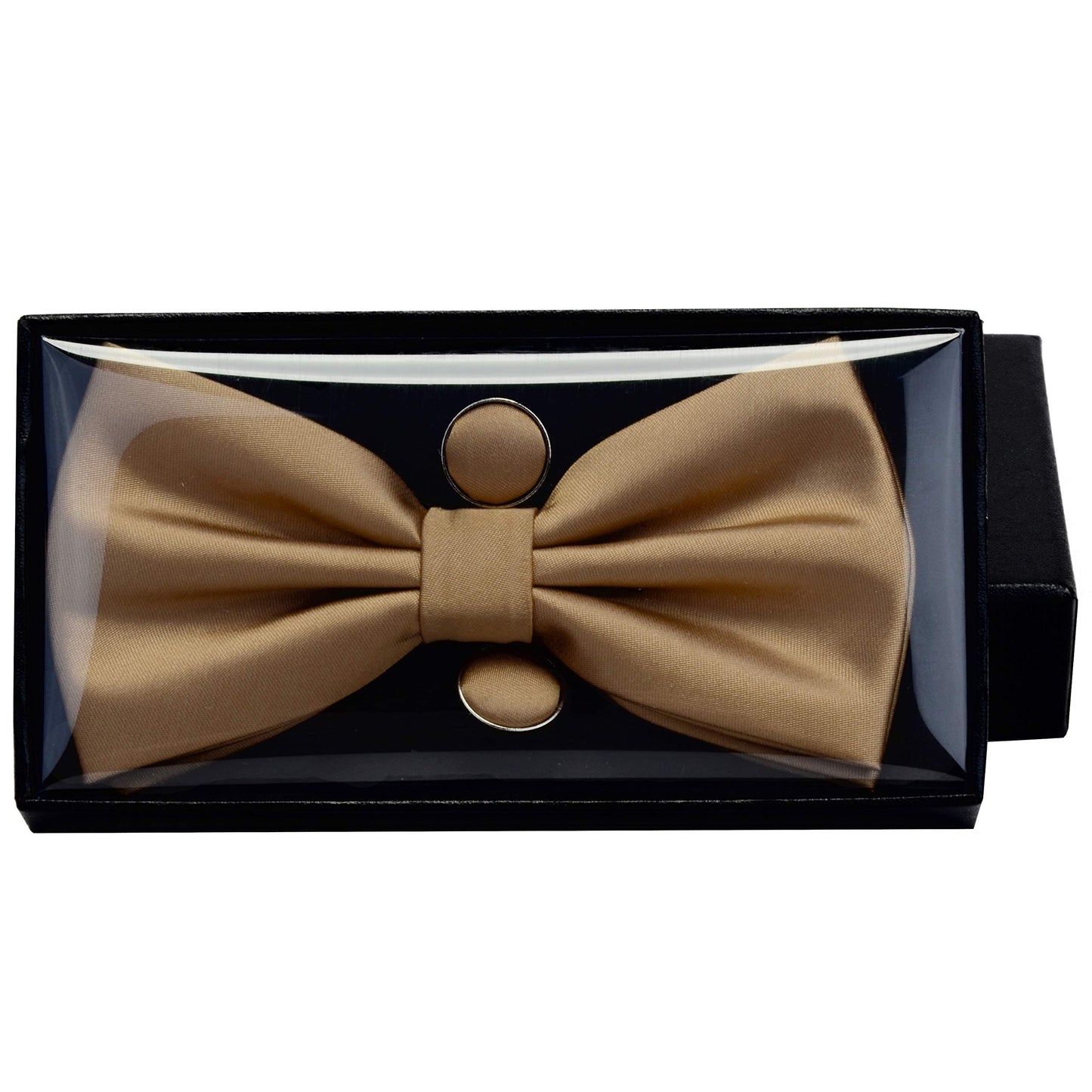 GUSLESON Mens Solid Color Double Fold Pre-tied Bow Tie and Pocket Square Cufflink Set with Gift Box