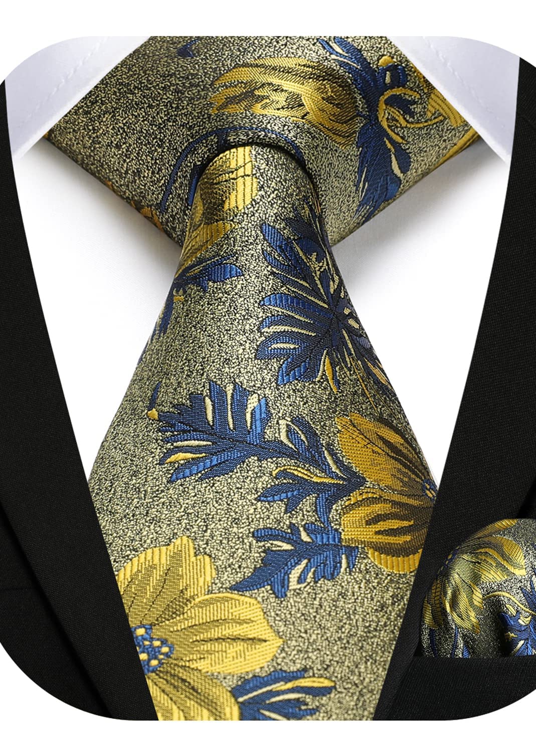 HISDERN Men Floral Ties Woven Classic 3.4" Necktie Set Formal tie Pocket Square for Wedding with Handkerchief Gift Box