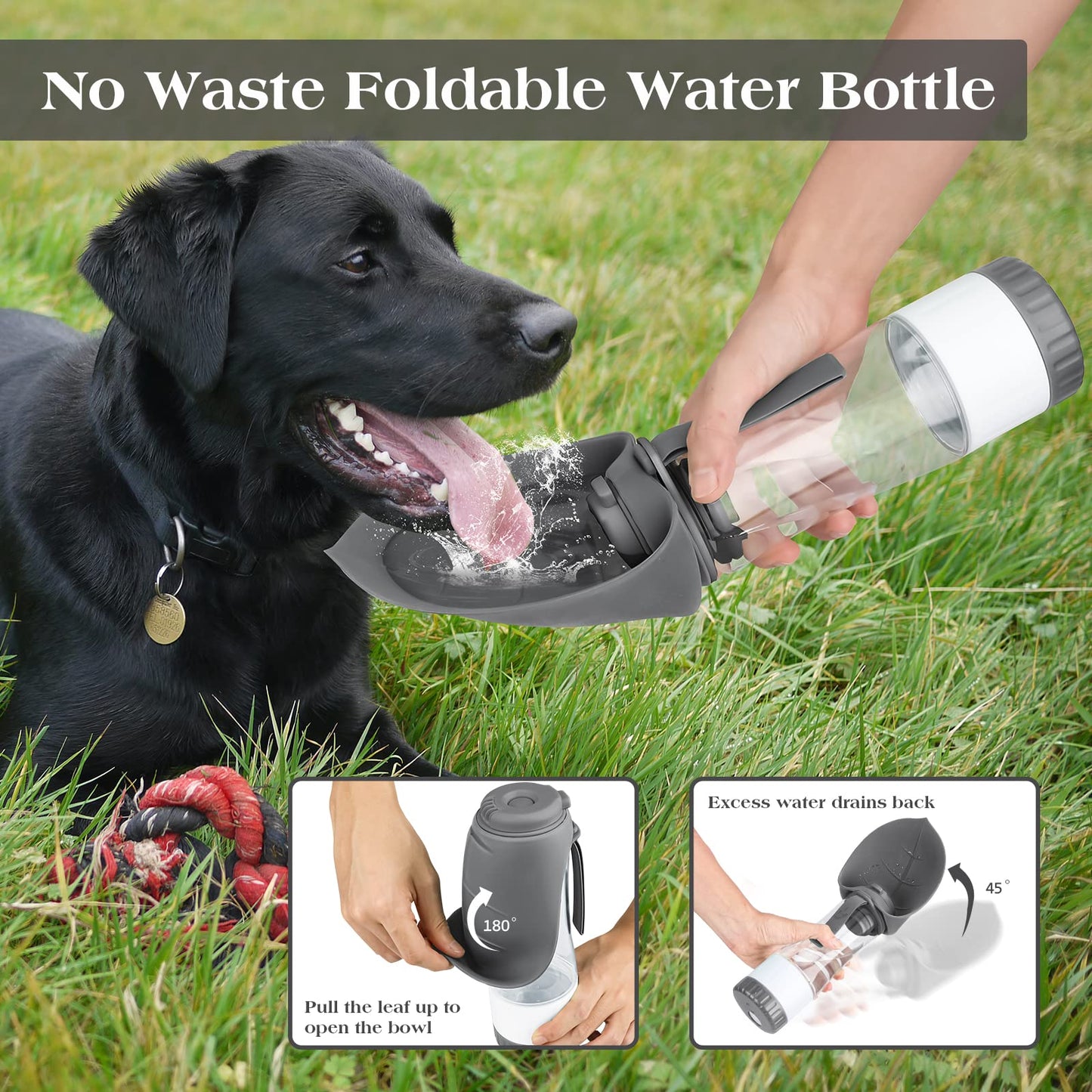 Upgraded Dog Water Bottle, Portable Dog Cat Puppy Pet Water Dispenser Feeder with Drinking Cup and Food Container Leak Proof for Outdoor Walking, Travel, Hiking 12OZ