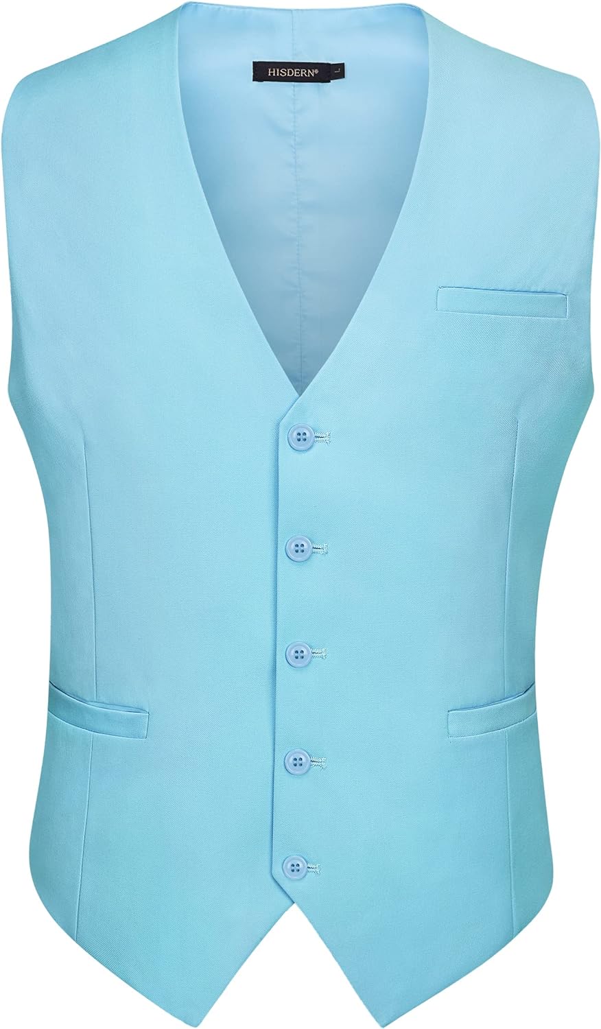 HISDERN Men's Suit Vest Business Formal Dress Waistcoat Vest with 3 Pockets for Suit or Tuxedo