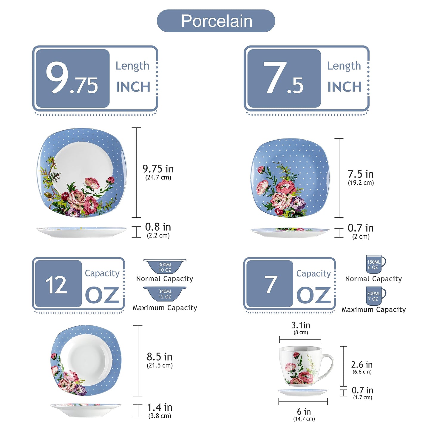 VEWEET, Series Annie, Porcelain Dinnerware Sets for 6, White Dish Set with Pink Floral, 30 PCS Dinner Sets Including Dinner Plates, Dessert Plates, Soup Plates Set, Cups & Saucers