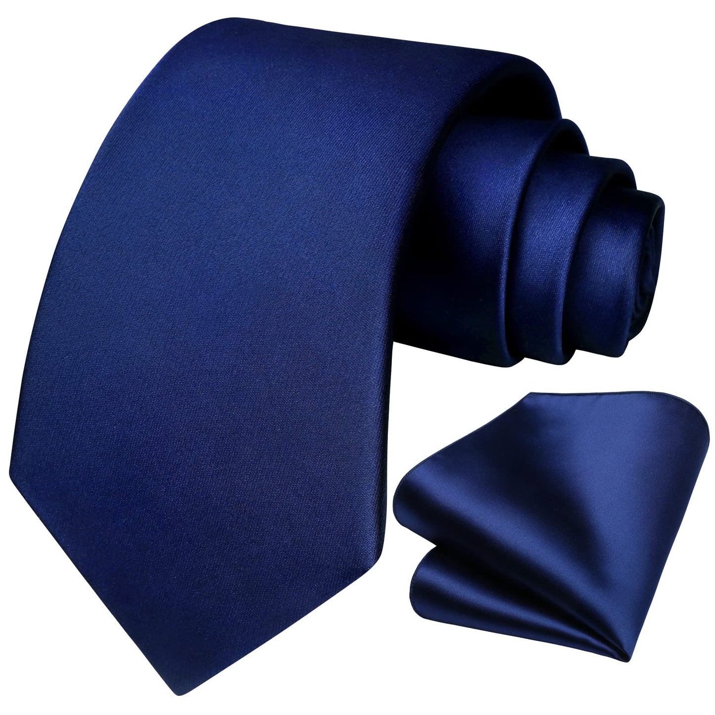 HISDERN Mens Solid Color Ties Formal Satin Necktie and Pocket Square Set Classic Wedding Business Tie & Handkerchief