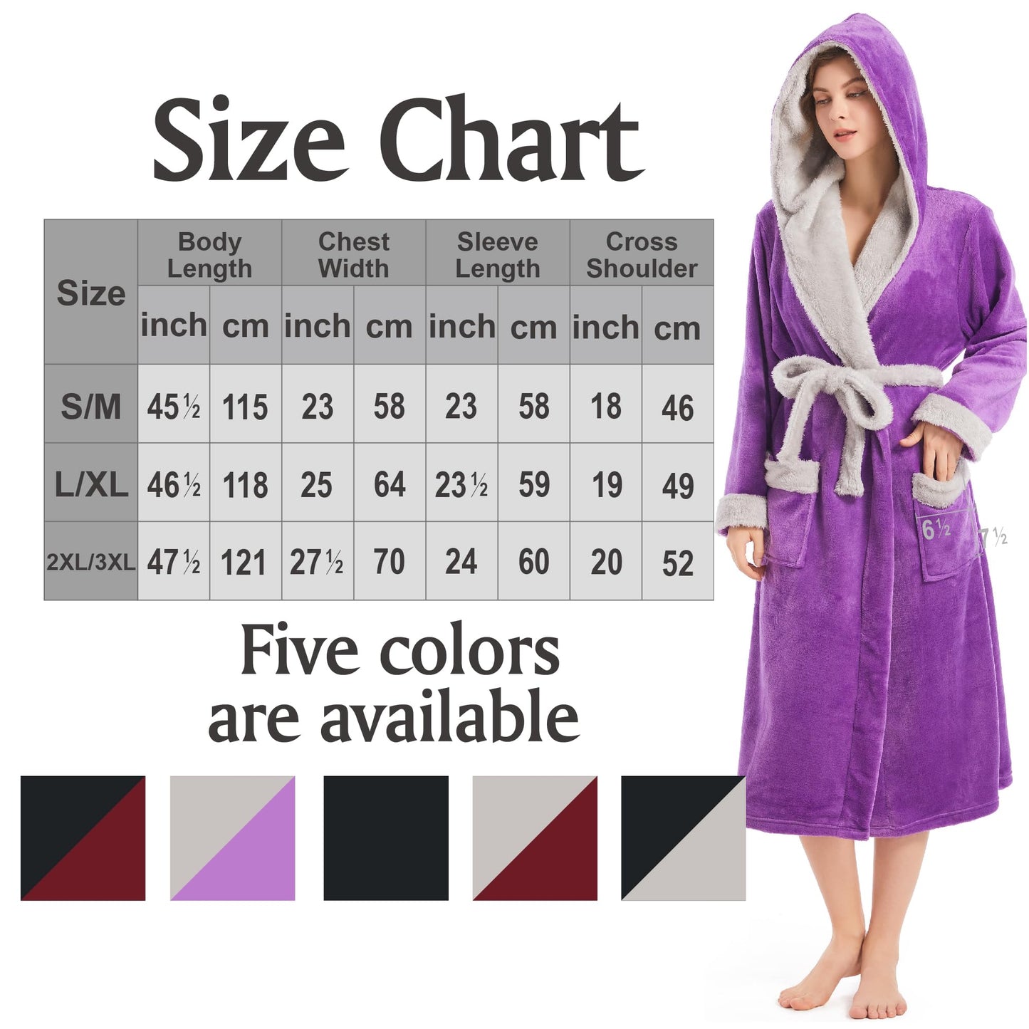 Inner Wish Women Hooded Plush Robe, Fleece Cozy Warm Bathrobe