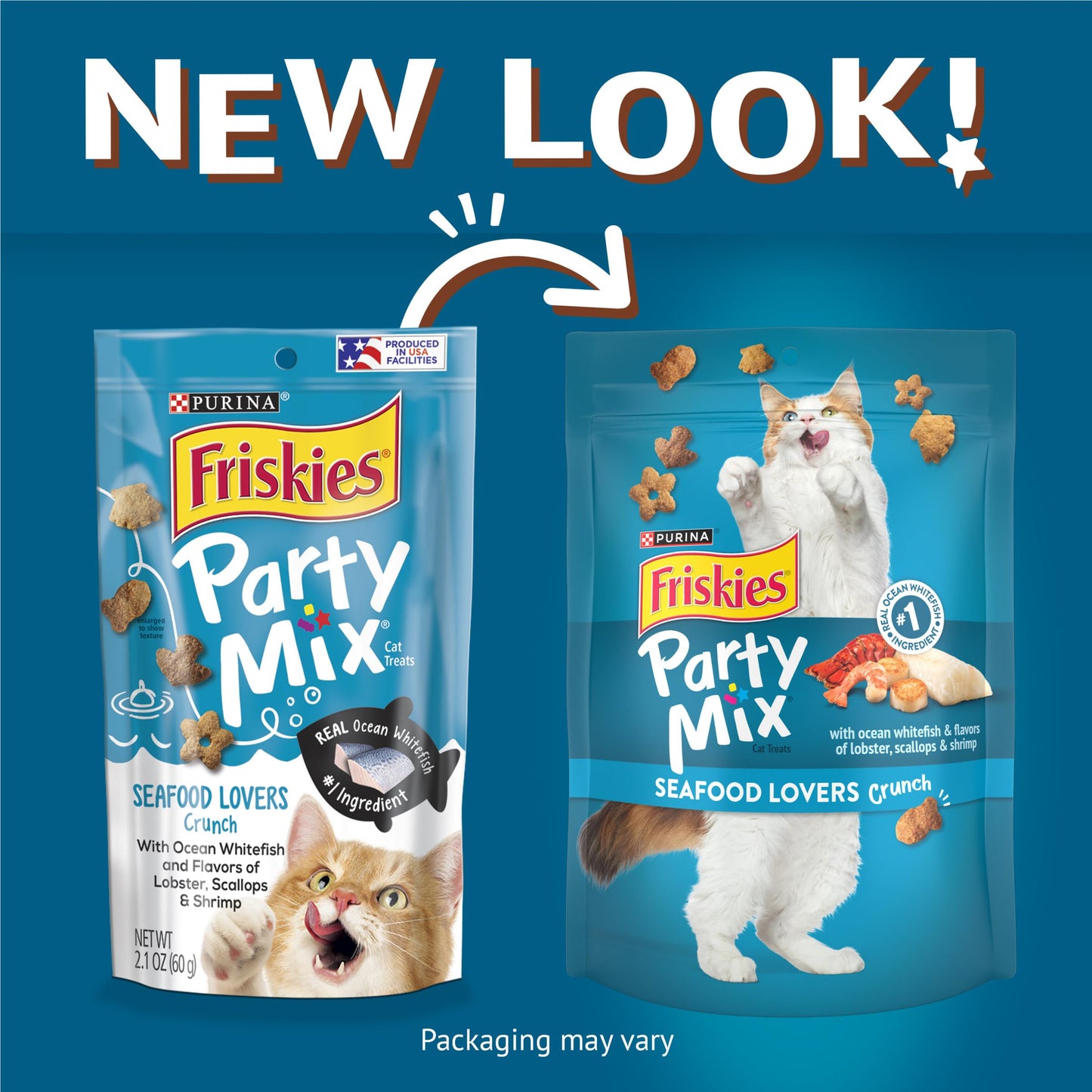 Purina Friskies Natural Cat Treats Party Mix Natural Yums With Real Salmon and Added Vitamins, Minerals and Nutrients - 20 oz. Canister