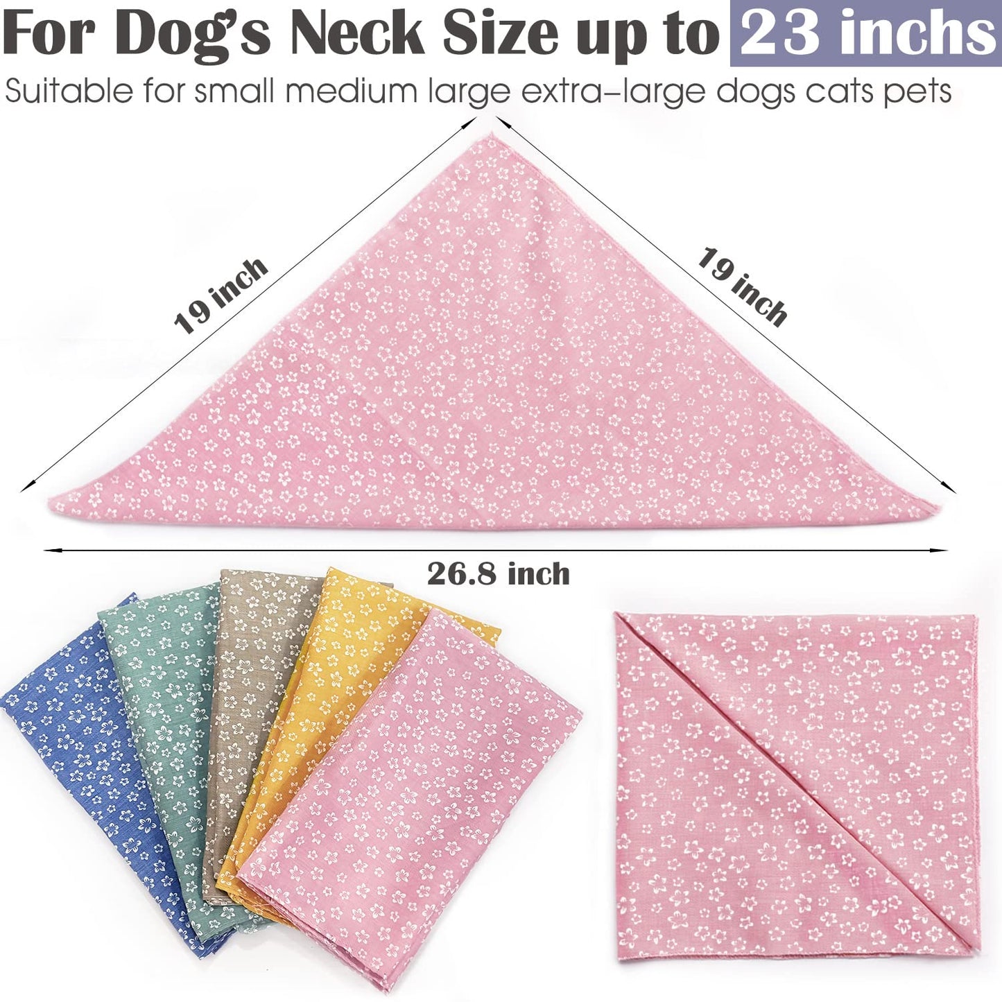 4PCS Summer Dog Bandanas Birthday Cute Soft Cotton Puppy Cat Scarfs Washable Daily Handkerchief Pink Green Blue Orange Comfortable Gifts, Adjustable Accessories for Small Medium Large Girl Boy Pup Pet