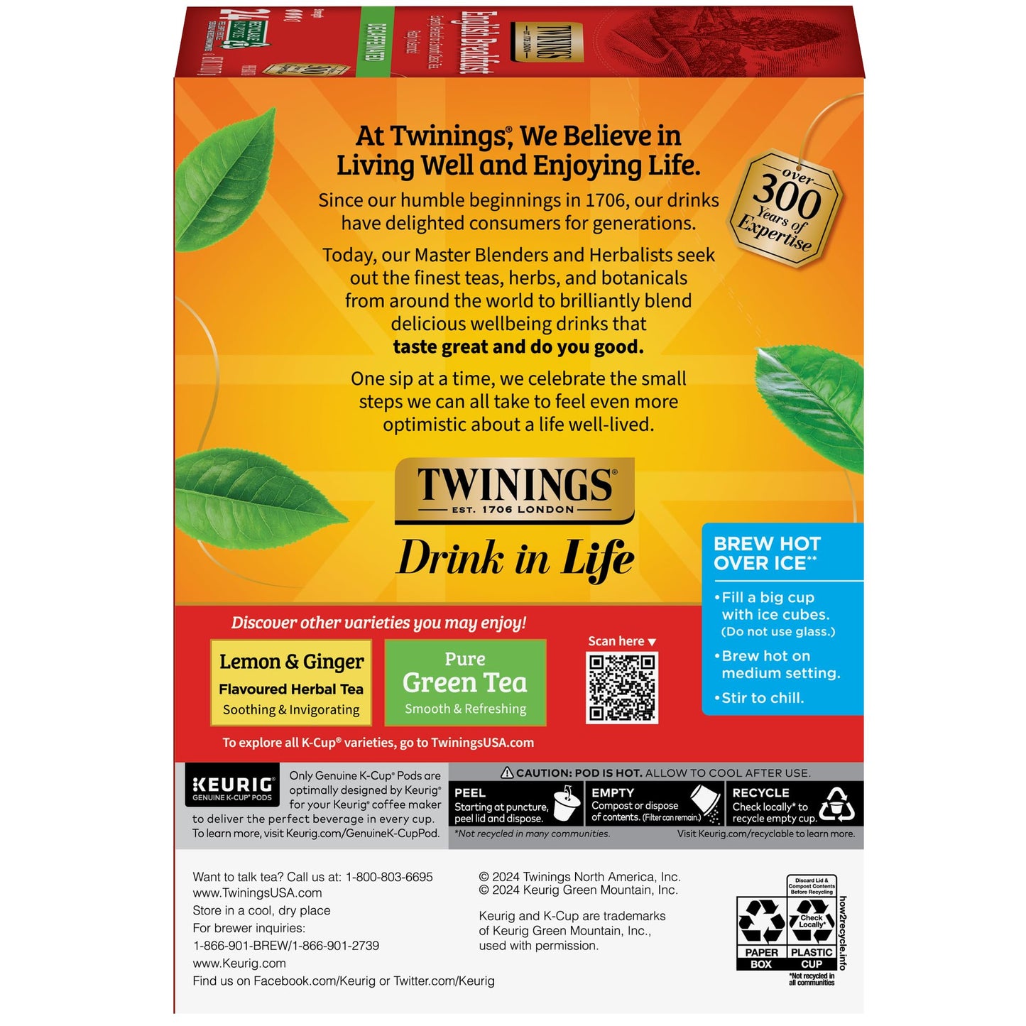 Twinings English Breakfast Tea K-Cup Pods for Keurig, Caffeinated, Smooth, Flavourful, Robust Black Tea, 24 Count (Pack of 1), Enjoy Hot or Iced