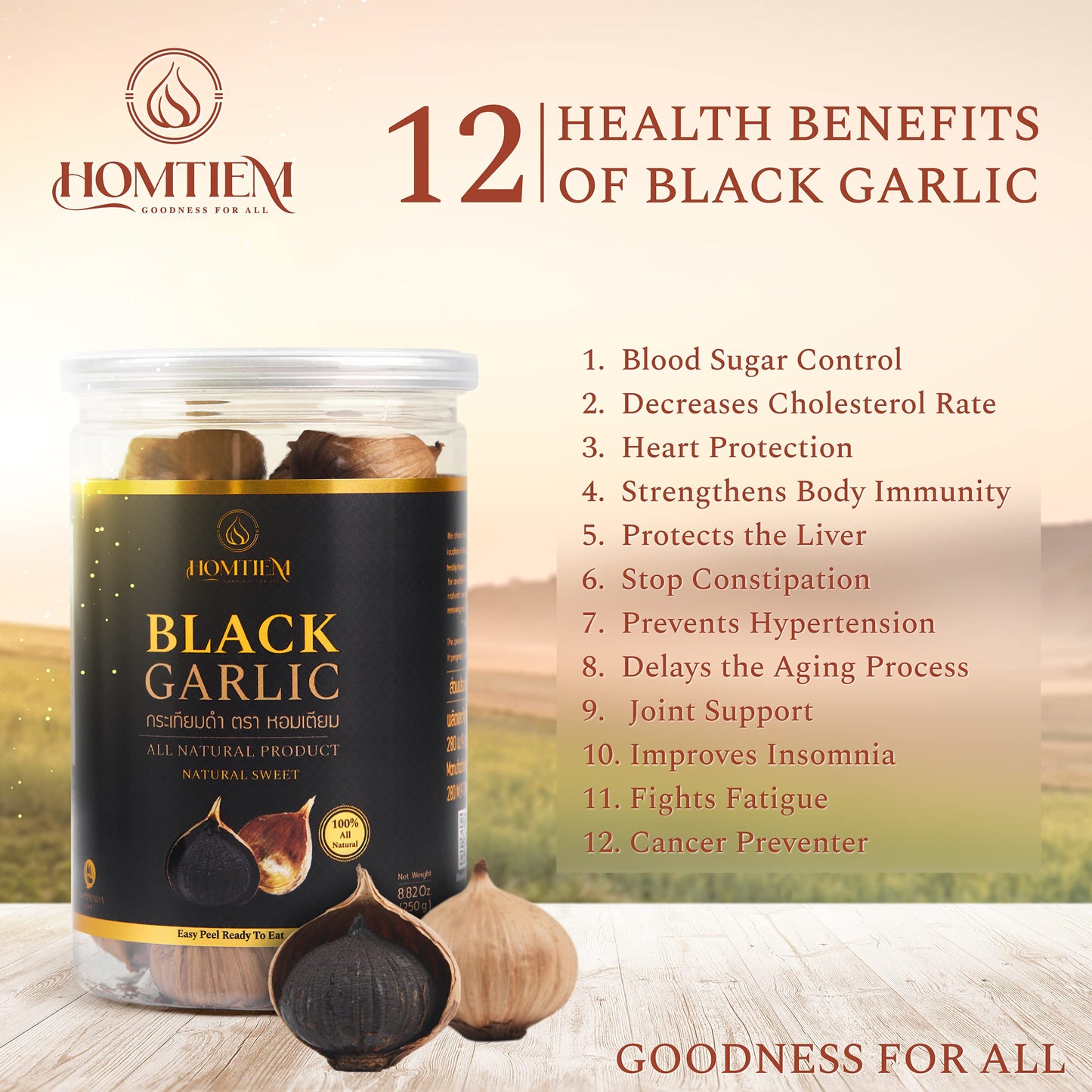 Homtiem Black Garlic 8.82 Oz (250g.), Whole Black Garlic Fermented for 90 Days, Super Foods, Non-GMOs, Non-Additives, High in Antioxidants, Ready to Eat for Snack Healthy, Healthy Recipes