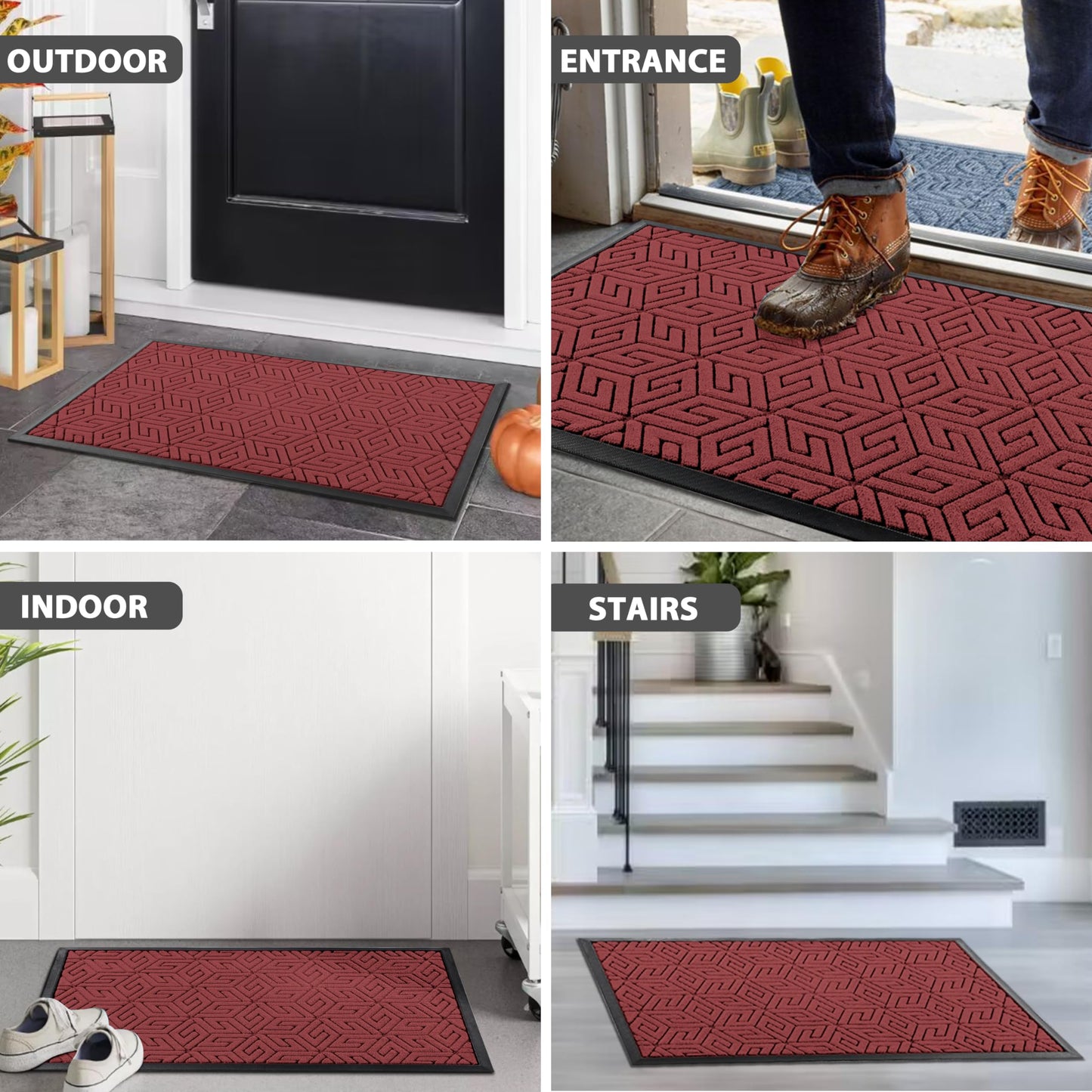 Yimobra Sturdy Front Entrance Door Mat, Heavy Duty Outdoor Indoor Doormat Entryway Floor Mat, Non Slip Rubber Backing, Easy Clean Shoe Scraper, Waterproof, Patio, Lawn, 17x29.5 Inch, Black