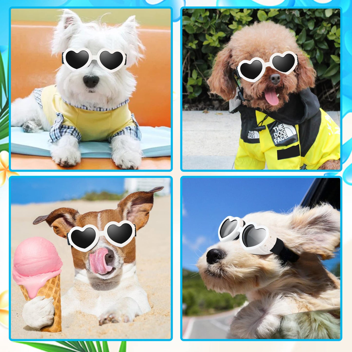 Dog Sunglasses Small Breed,UV Protection Dog Sunglasses with Adjustable Strap, Heart Dog Goggles for Waterproof Windproof Anti-Fog Eye Protection,Beach Accessories for Puppy (Pink)