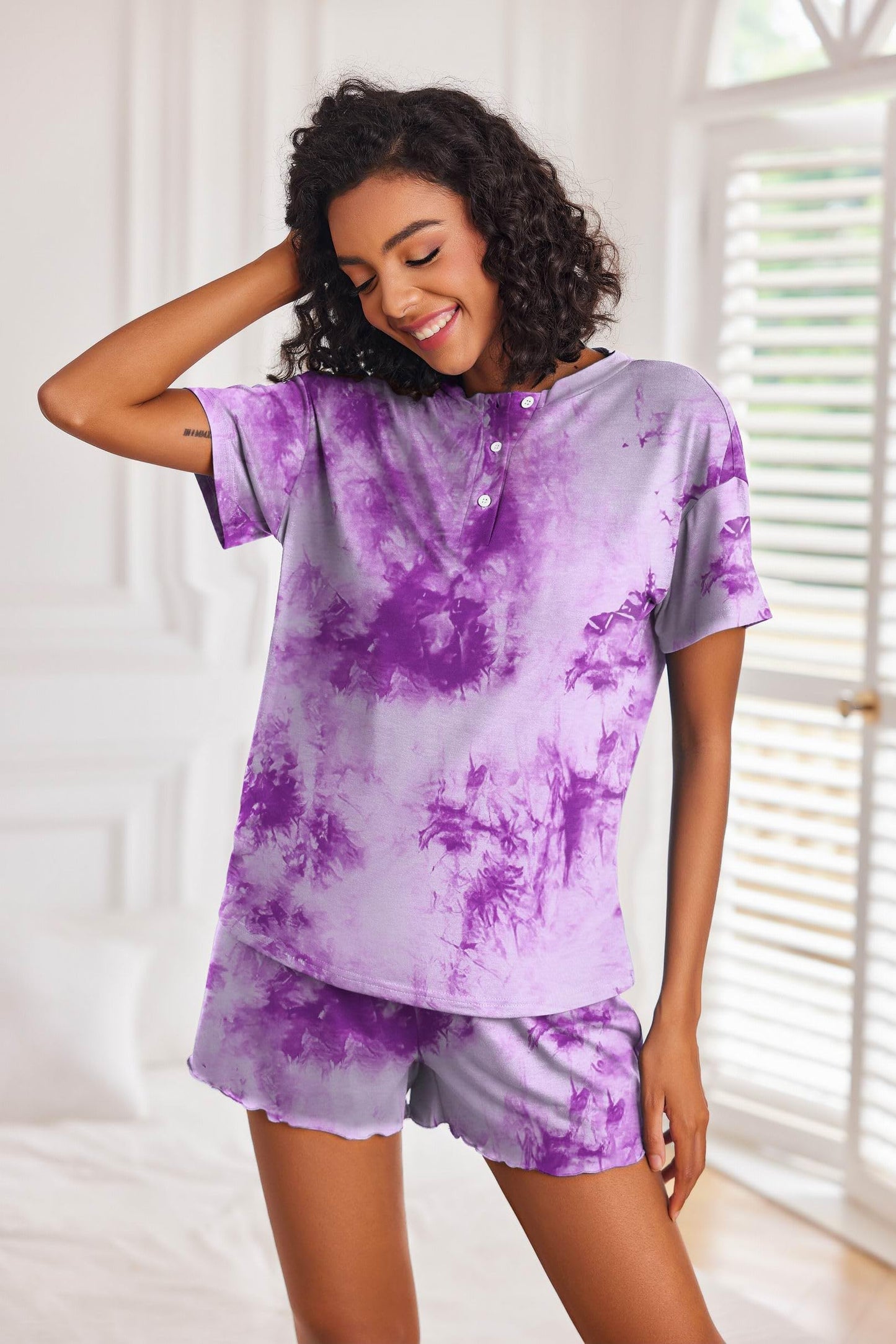 Ekouaer Tie Dye Pajamas Set Womens Loungewear Sleepwear 2 Piece PJ Sets