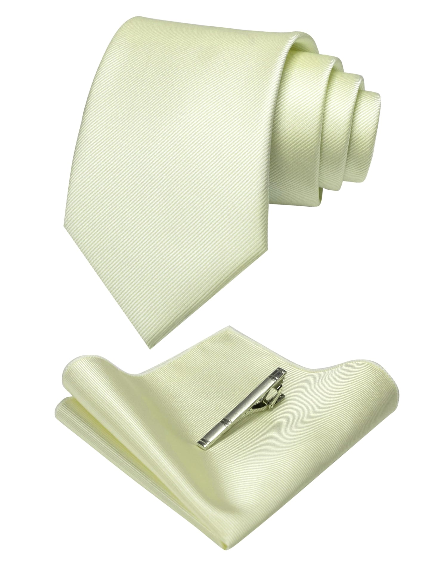 JEMYGINS Solid Color Formal Necktie and Pocket Square Tie Clip Sets for Men