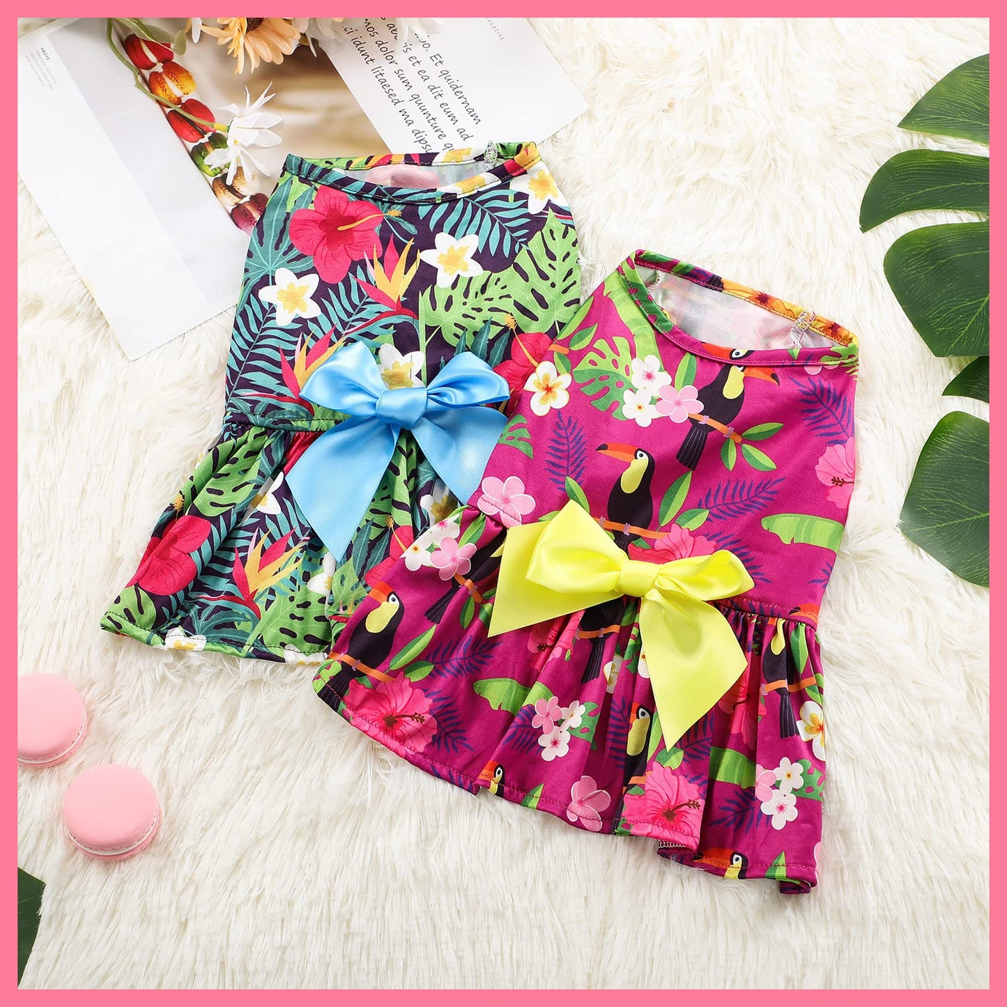 LEIFIDE 8 Pcs Summer Themed Hawaii Dog Dresses Holiday Dog Dress Flamingo Fruit Floral Pattern Pet Skirts Hawaii Puppy Princess Dresses Outfits Bowknot Puppy Dresses for Girl Dogs Cats Beach (Small)