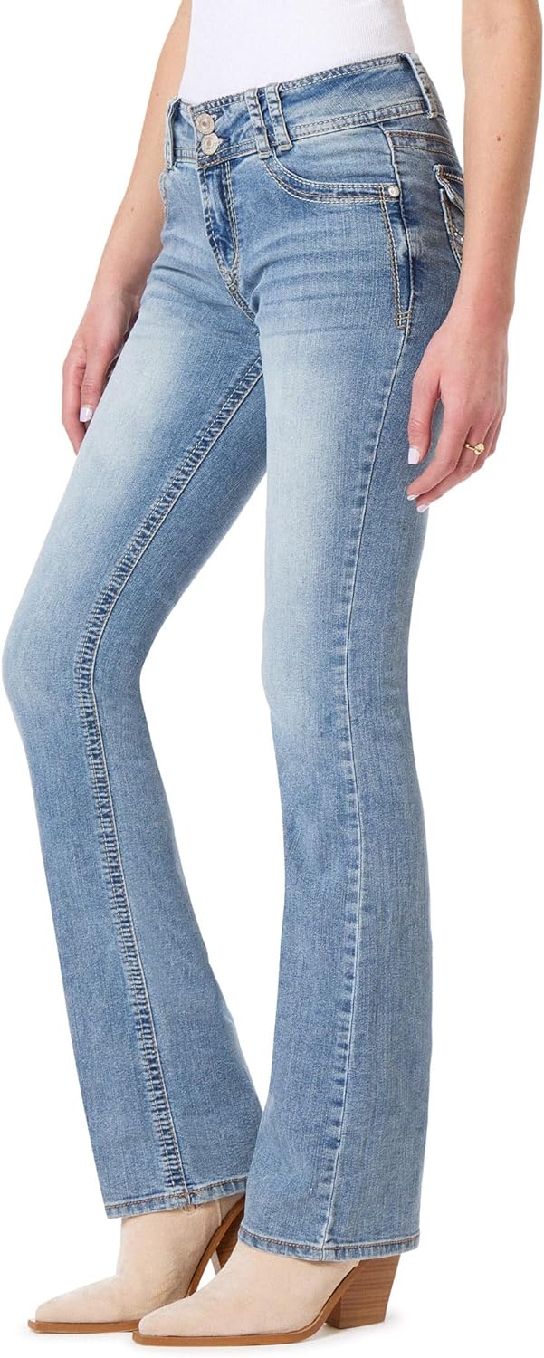 WallFlower Women's Luscious Curvy Bootcut Mid-Rise Insta Stretch Juniors Jeans (Standard and Plus)